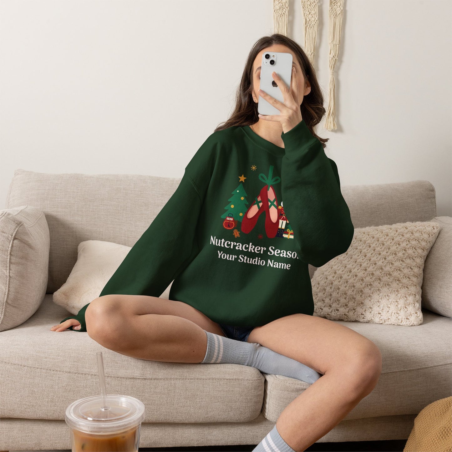 Personalized Nutcracker Season Sweatshirt — Red Pointe Shoes Dance Studio Crewneck (Add Studio Name)