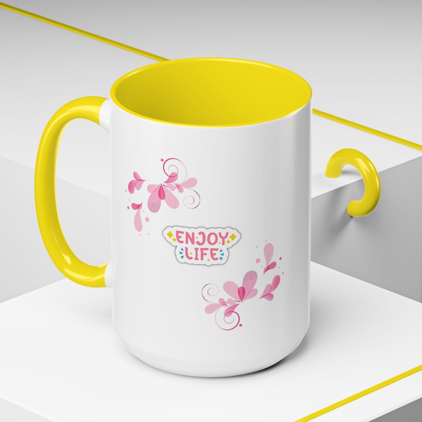 Enjoy Life Accent Ceramic Mug — Pink Floral