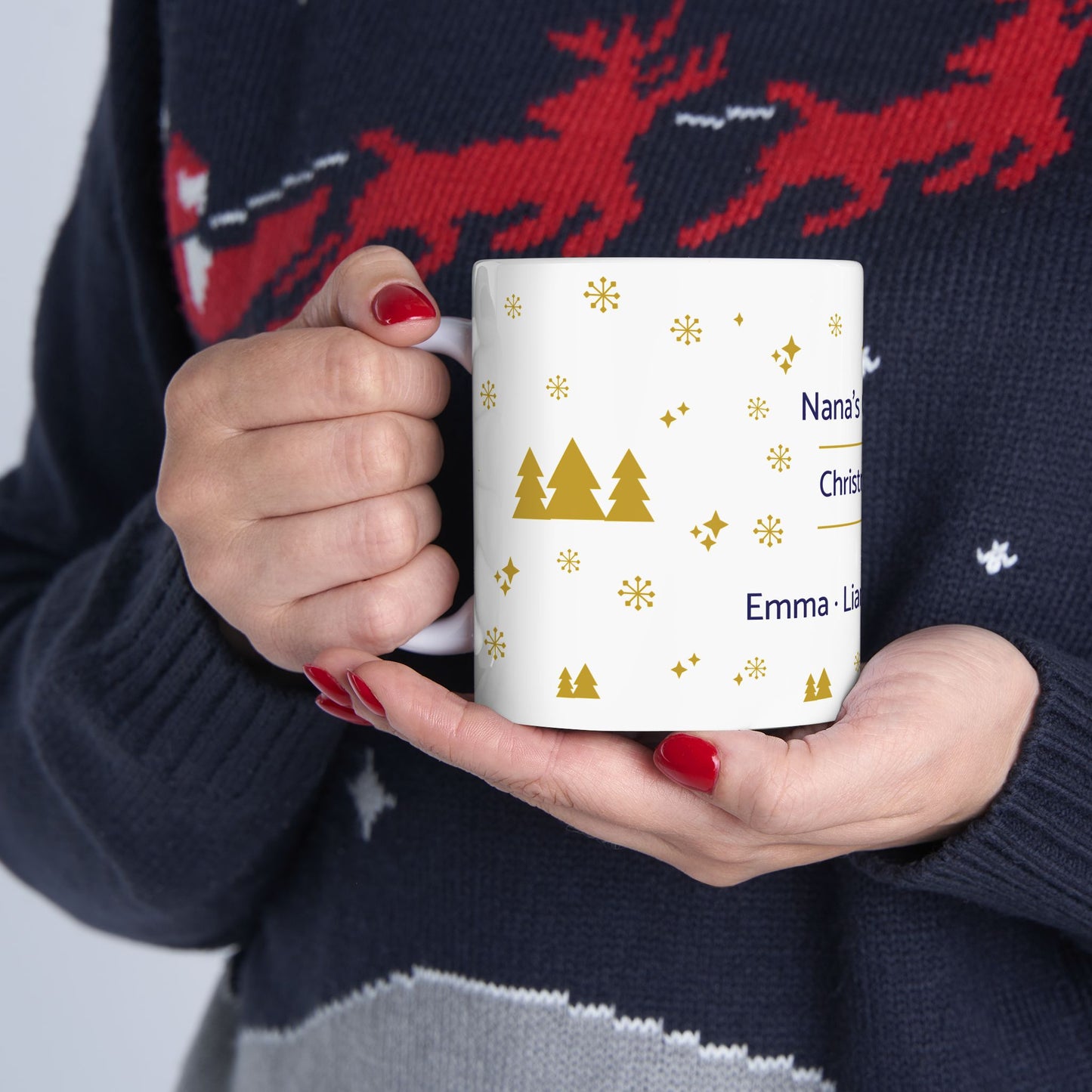 Personalized Nana Christmas Mug with Grandkids Names — Custom Grandma Gift