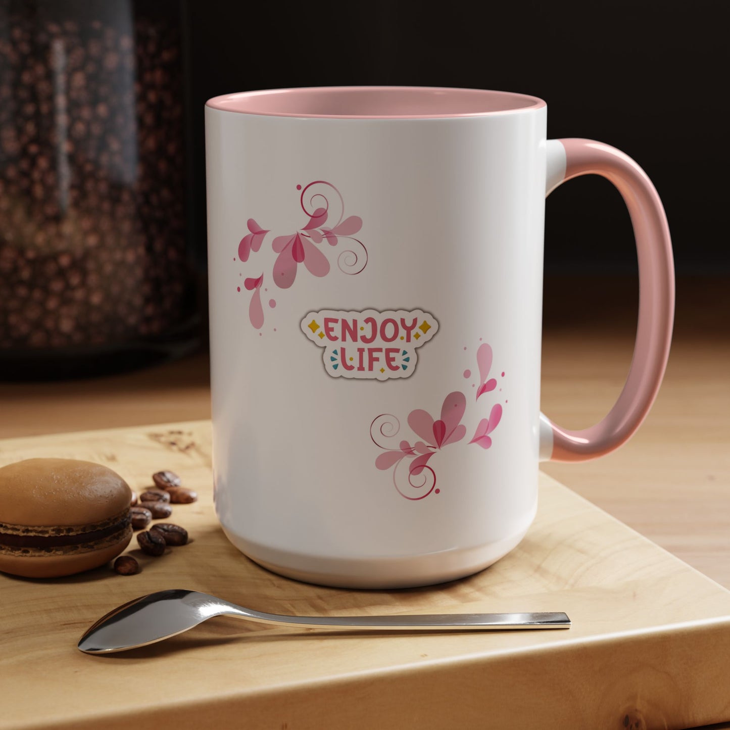 Enjoy Life Accent Ceramic Mug — Pink Floral