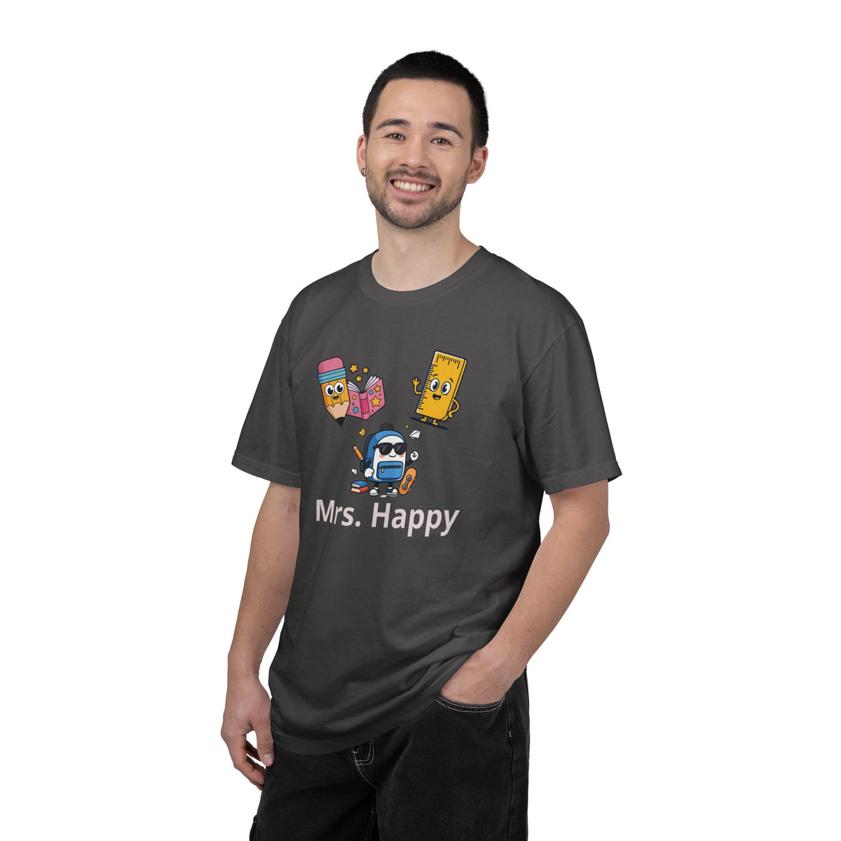 Personalized Teacher Tee — Cute School Supply Characters Gift (Add Your Name)