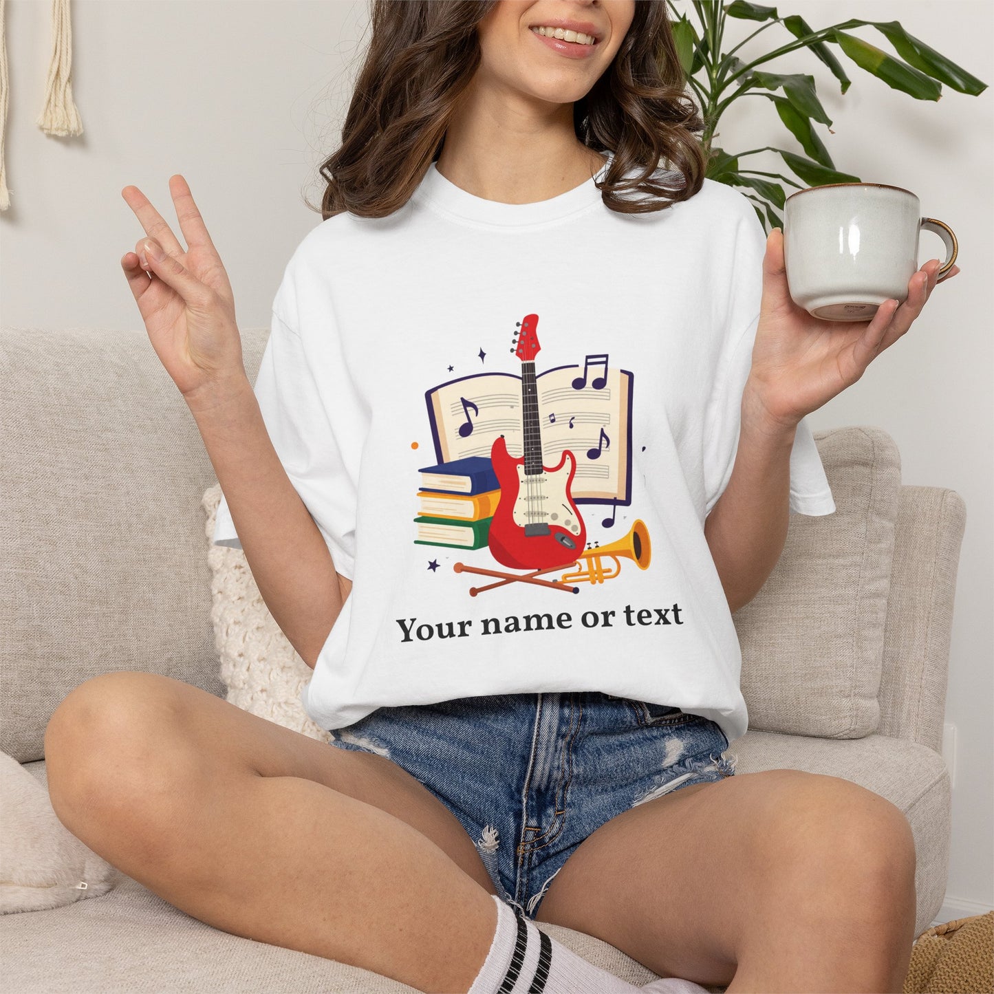 Personalized Music Tee — Guitar & Sheet Music Gift for Musicians & Music Teachers (Add Your Name)