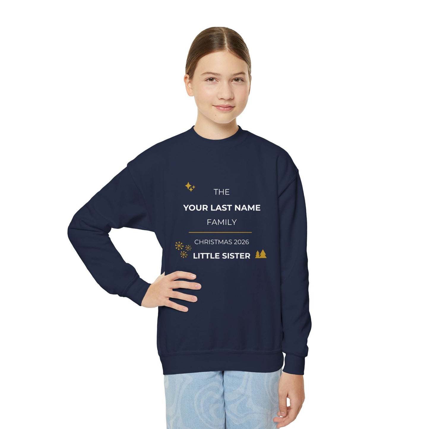 Personalized Family Christmas Sweatshirt — Little Sister Matching Crewneck (Add Last Name)
