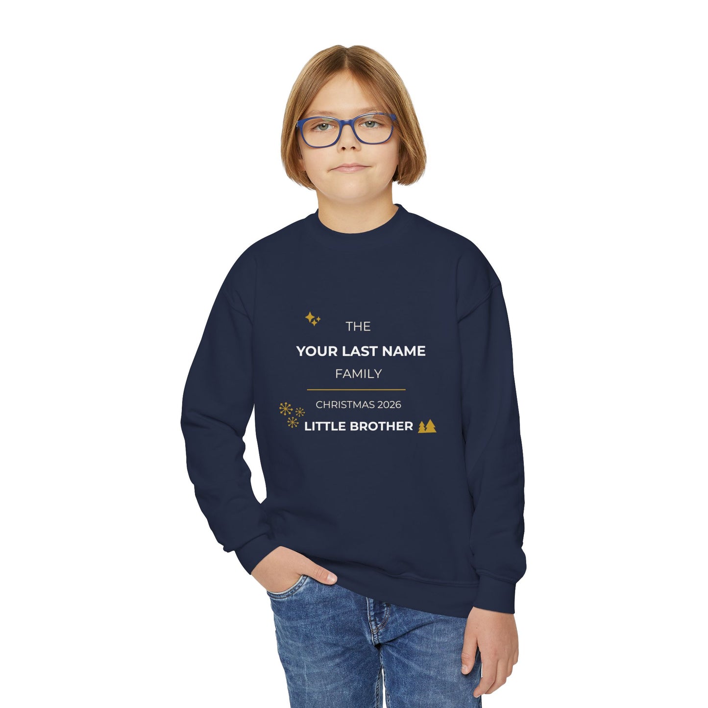 Personalized Family Christmas Sweatshirt — Little Brother Matching Crewneck (Add Last Name)