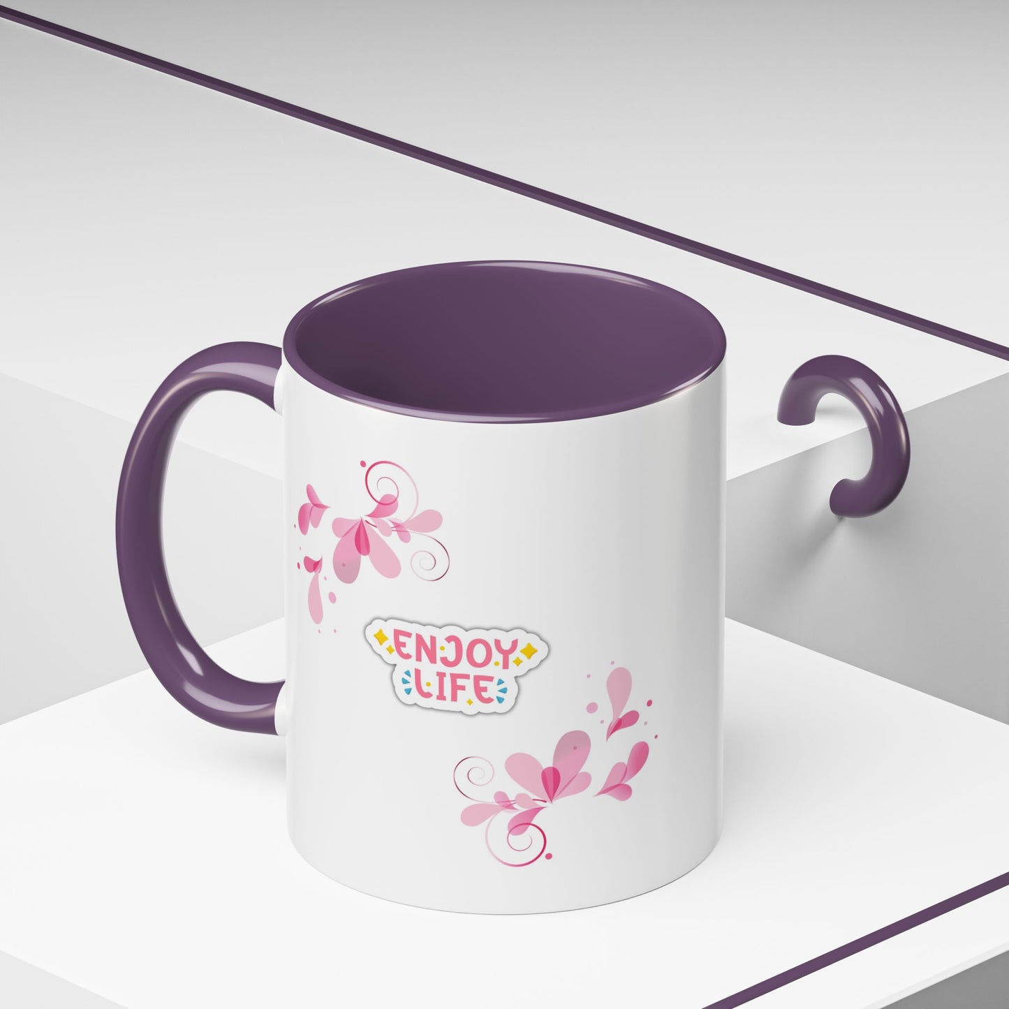 Enjoy Life Accent Ceramic Mug — Pink Floral