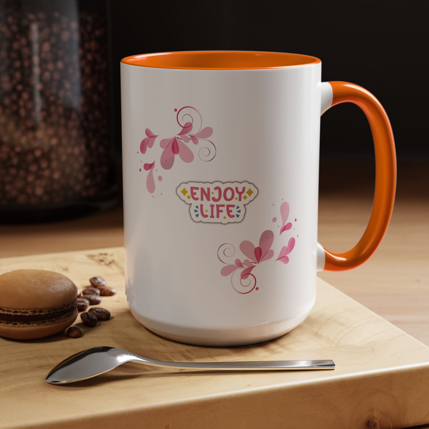 Enjoy Life Accent Ceramic Mug — Pink Floral