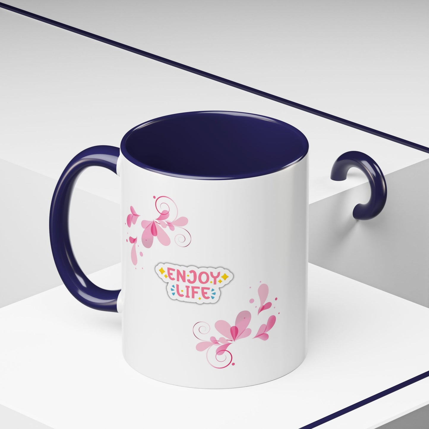 Enjoy Life Accent Ceramic Mug — Pink Floral