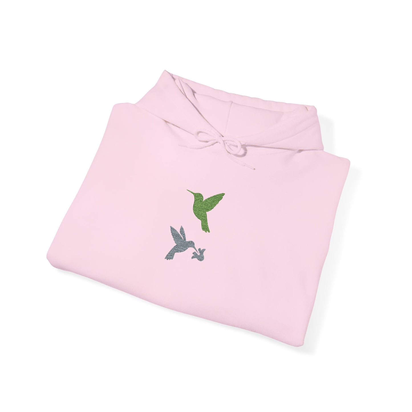 Hummingbird Floral Hoodie — Embroidered Birds & Sleeve Blooms