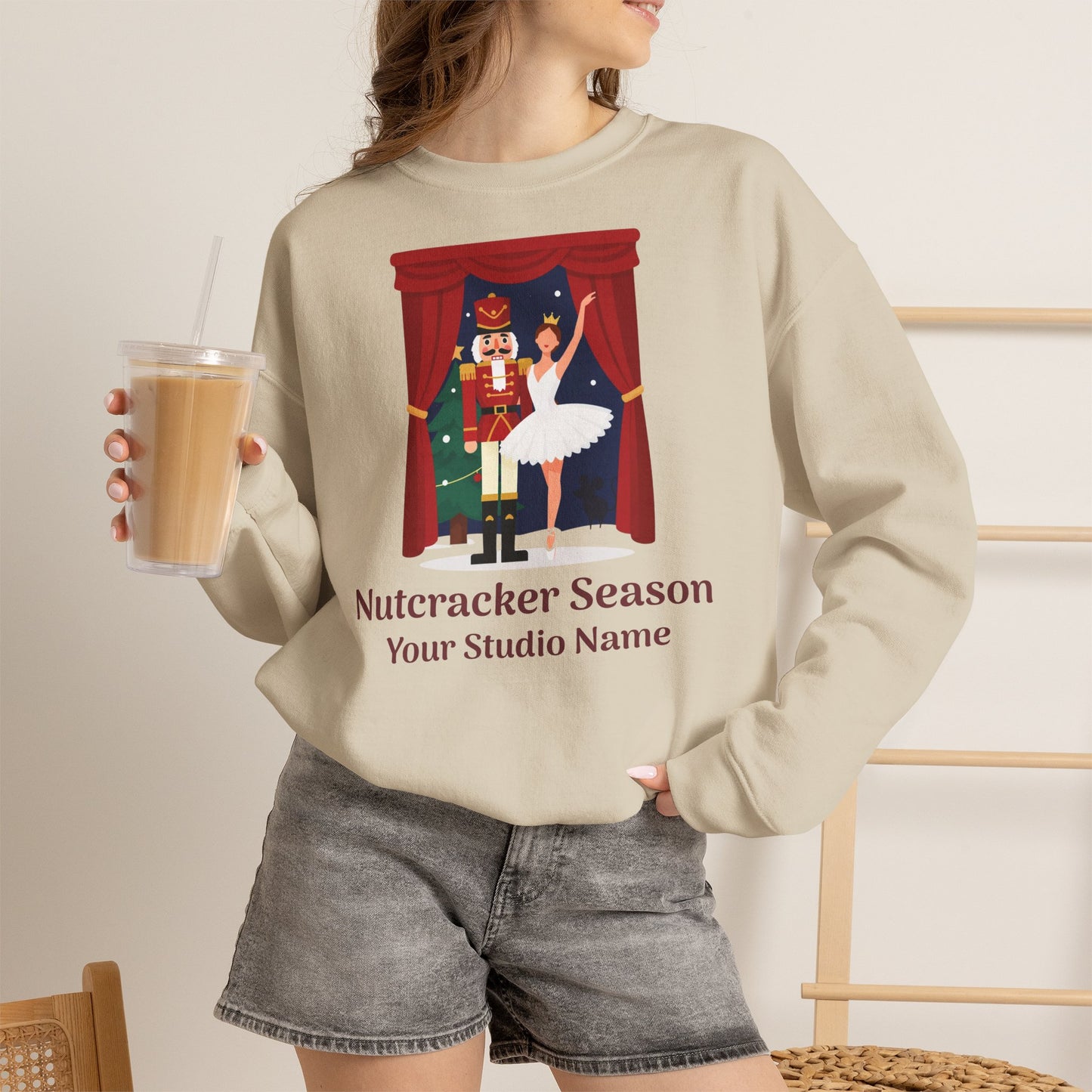 Personalized Nutcracker Season Sweatshirt — Sugar Plum Ballerina Dance Studio Crewneck (Add Studio Name)