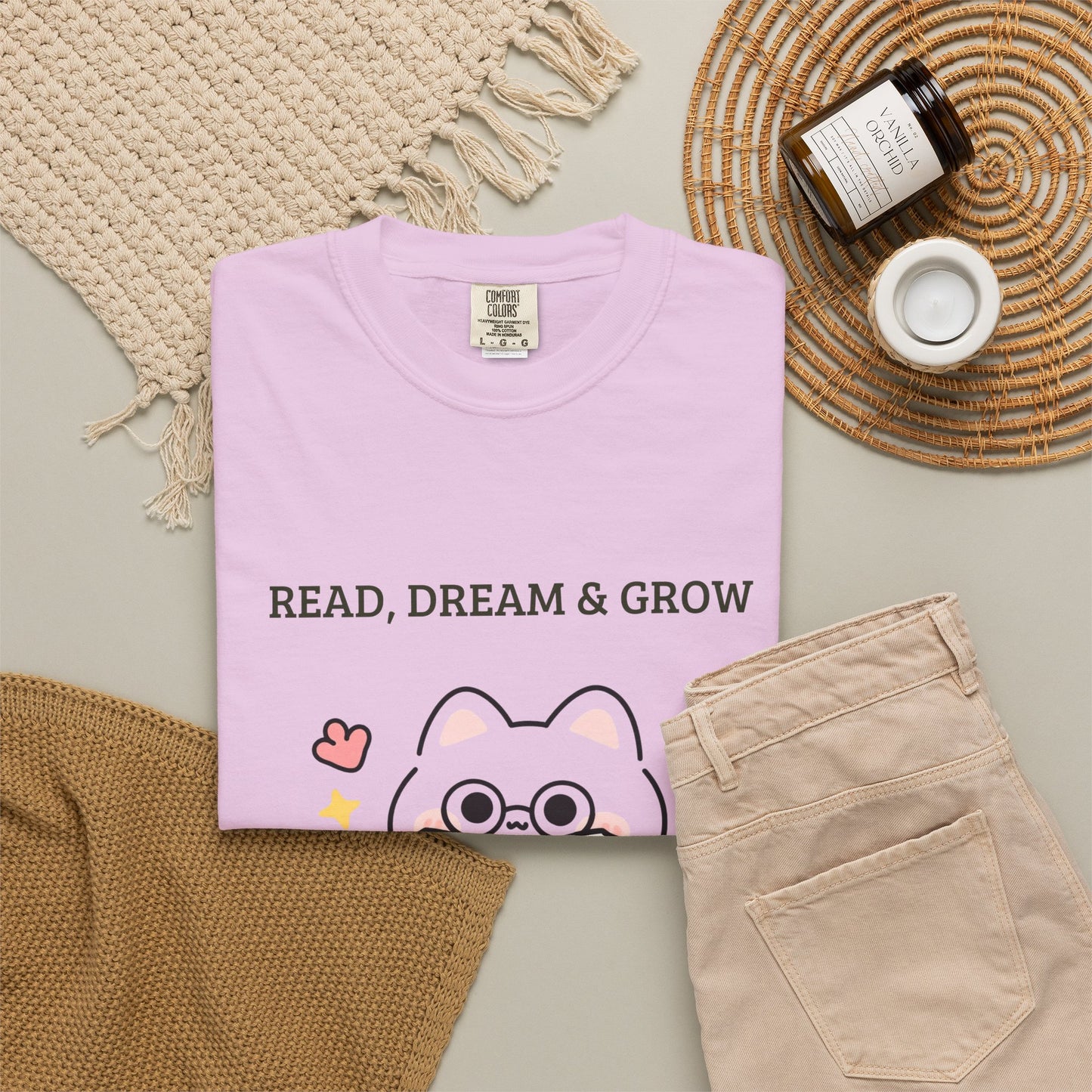 Read, Dream & Grow Tee | Cute Cat Book Lover Shirt