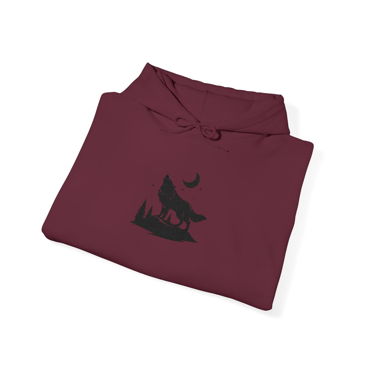 Embroidered Wolf & Moon Hoodie — Howling Wolf Silhouette