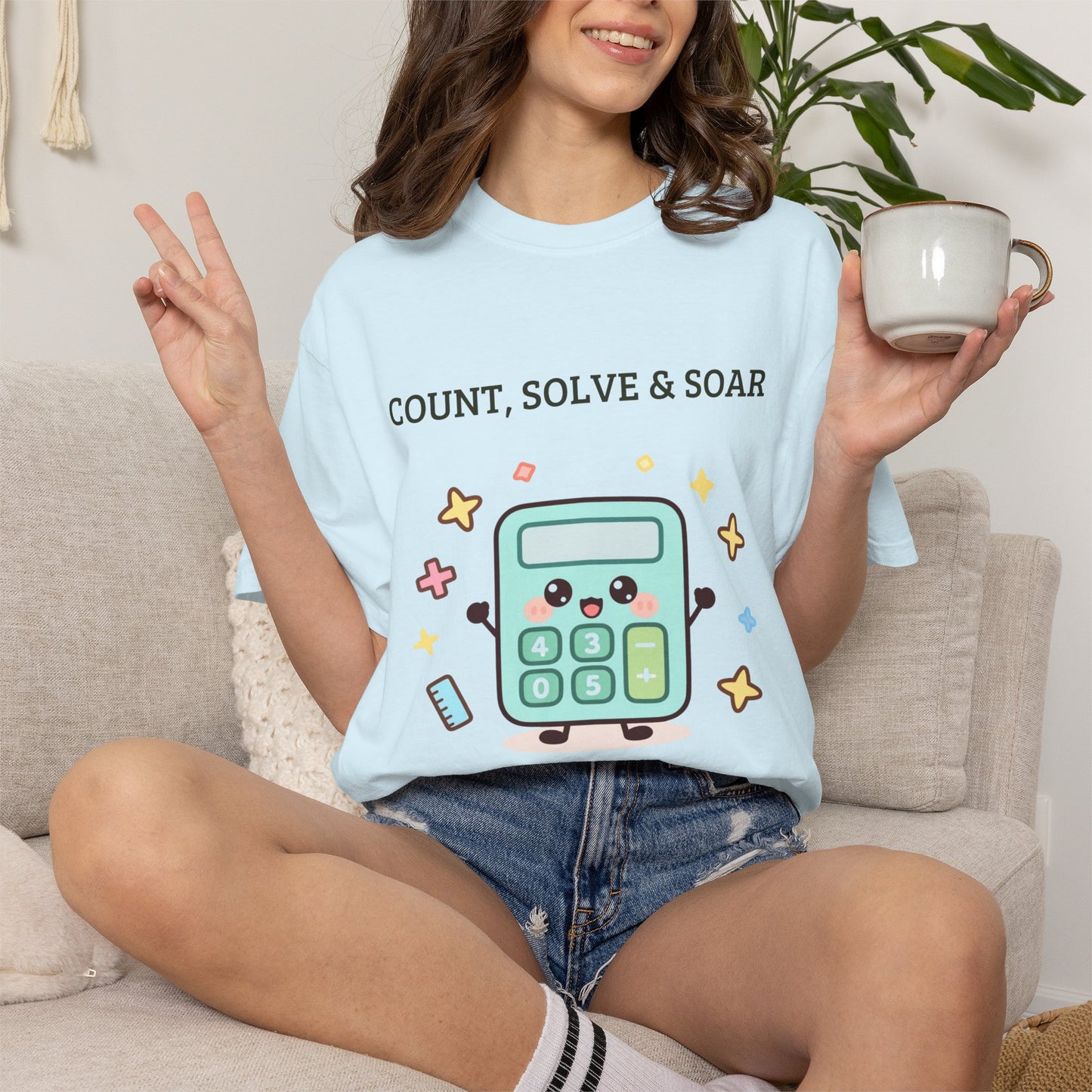 Count, Solve & Soar Calculator T-Shirt — Cute Math Teacher Student Tee
