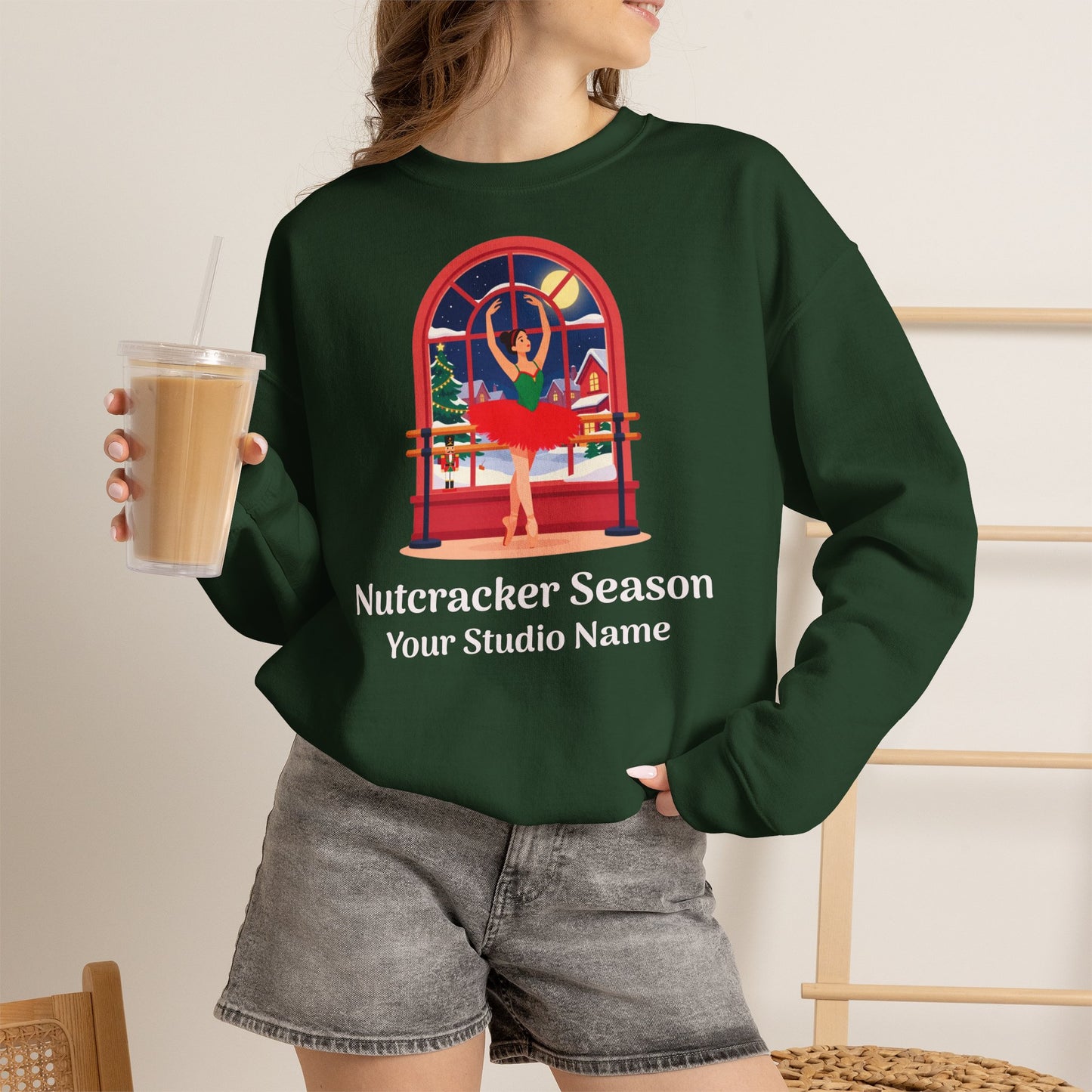 Personalized Nutcracker Season Sweatshirt — Ballerina at the Window Studio Crewneck (Add Studio Name)