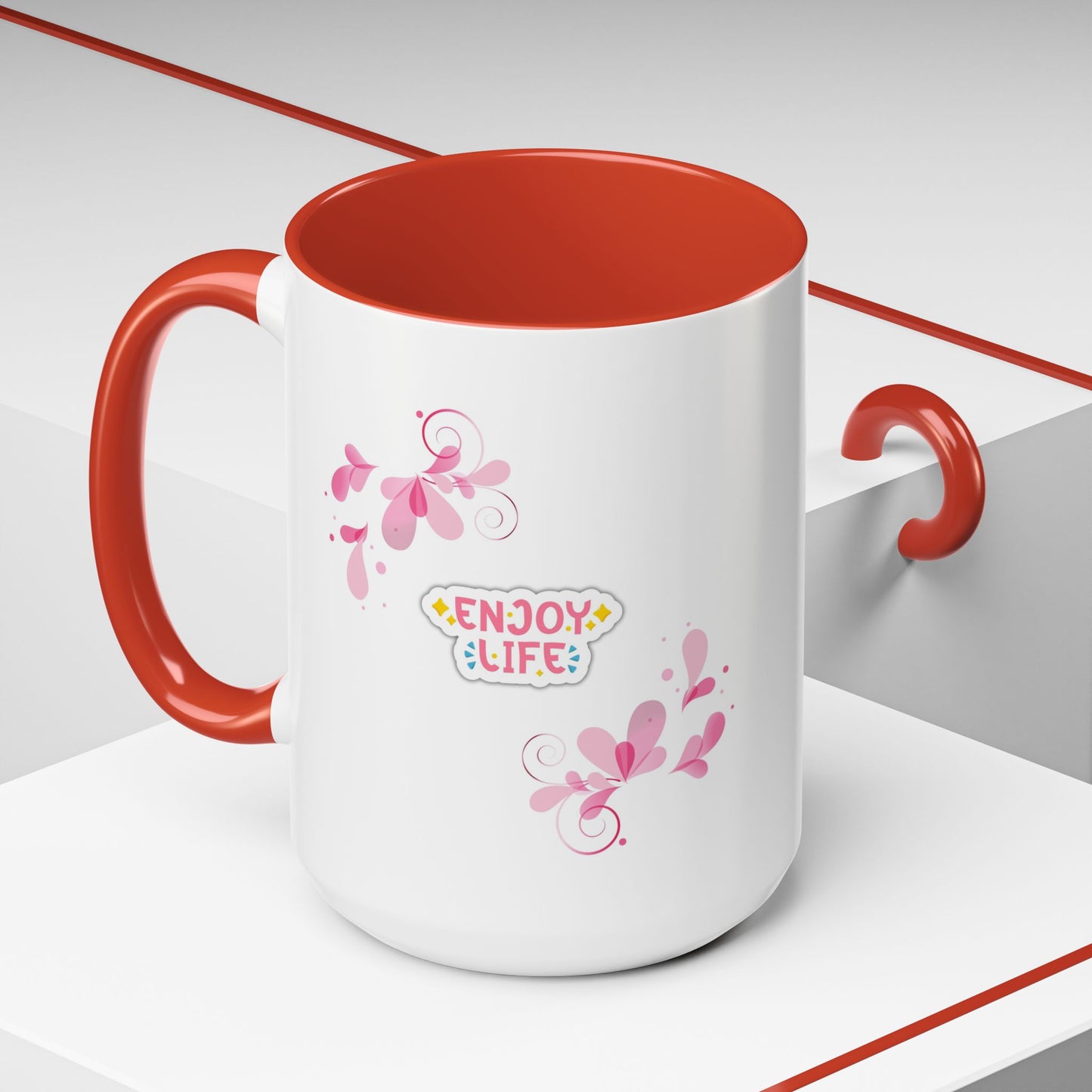 Enjoy Life Accent Ceramic Mug — Pink Floral