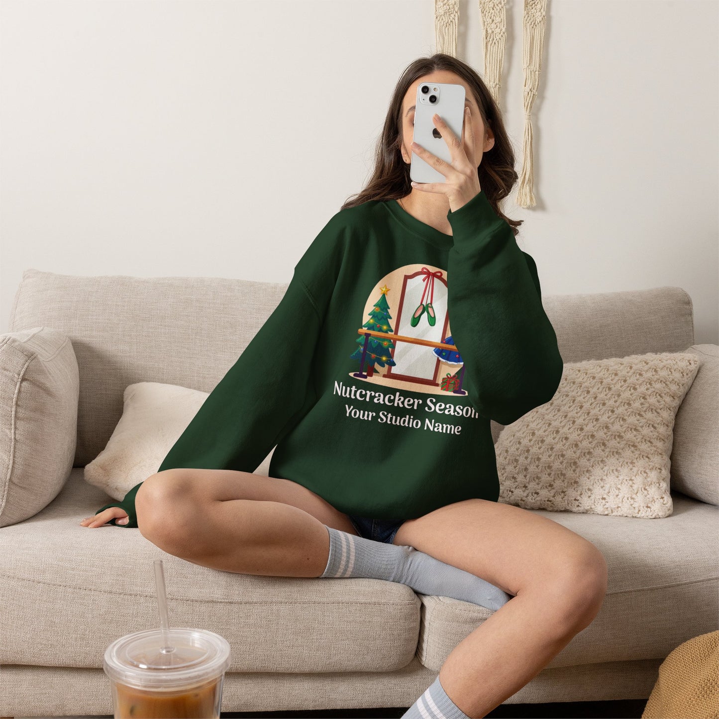 Personalized Nutcracker Season Sweatshirt — Ballet Barre & Pointe Shoes Studio Crewneck (Add Studio Name)