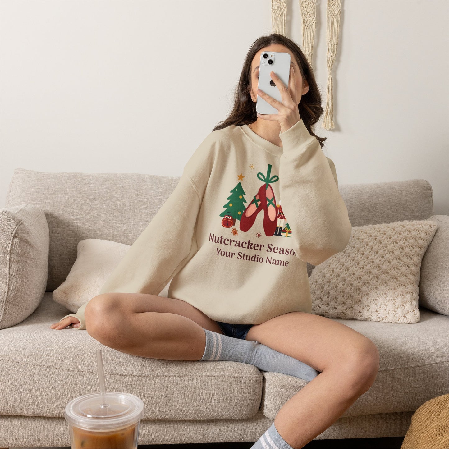Personalized Nutcracker Season Sweatshirt — Red Pointe Shoes Dance Studio Crewneck (Add Studio Name)