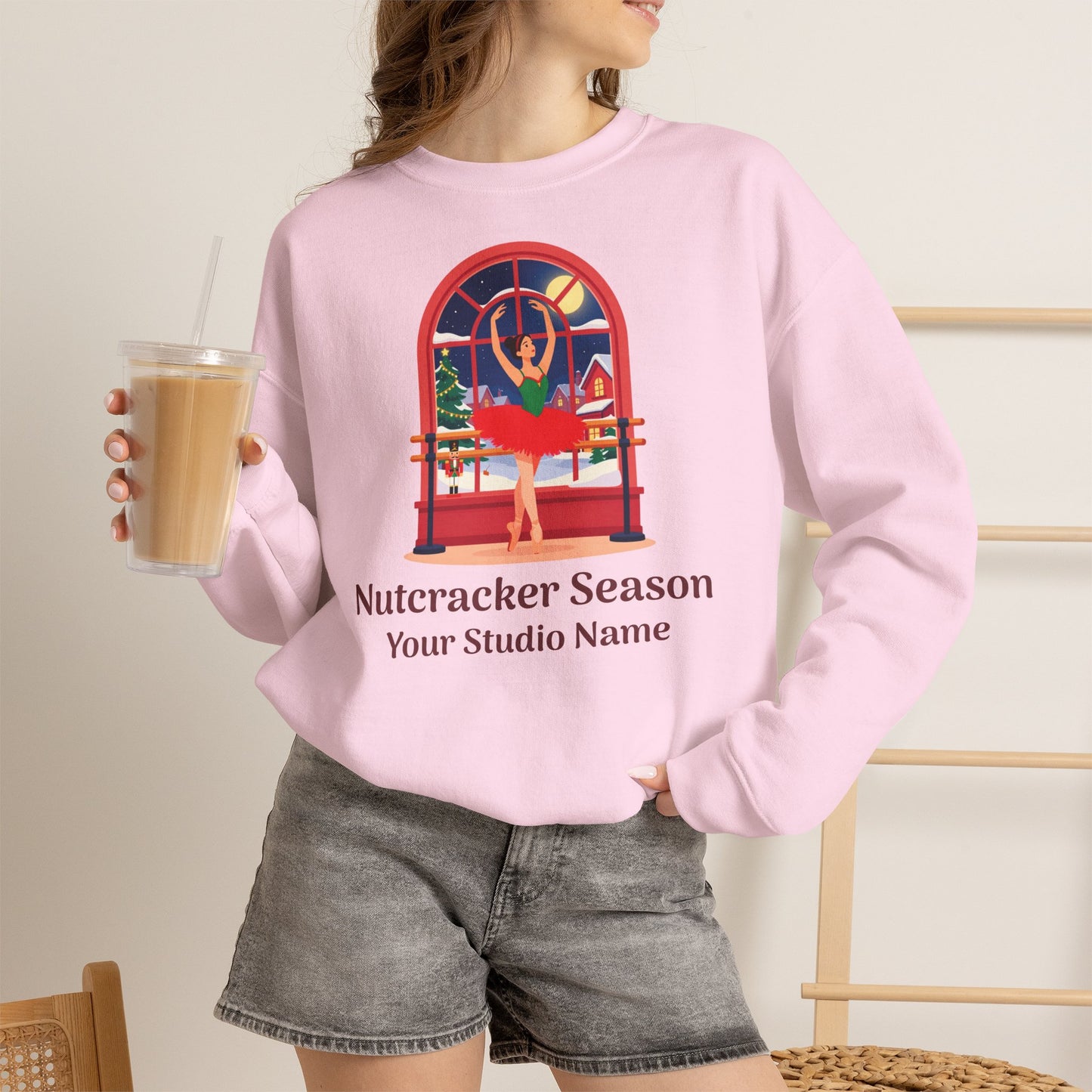 Personalized Nutcracker Season Sweatshirt — Ballerina at the Window Studio Crewneck (Add Studio Name)