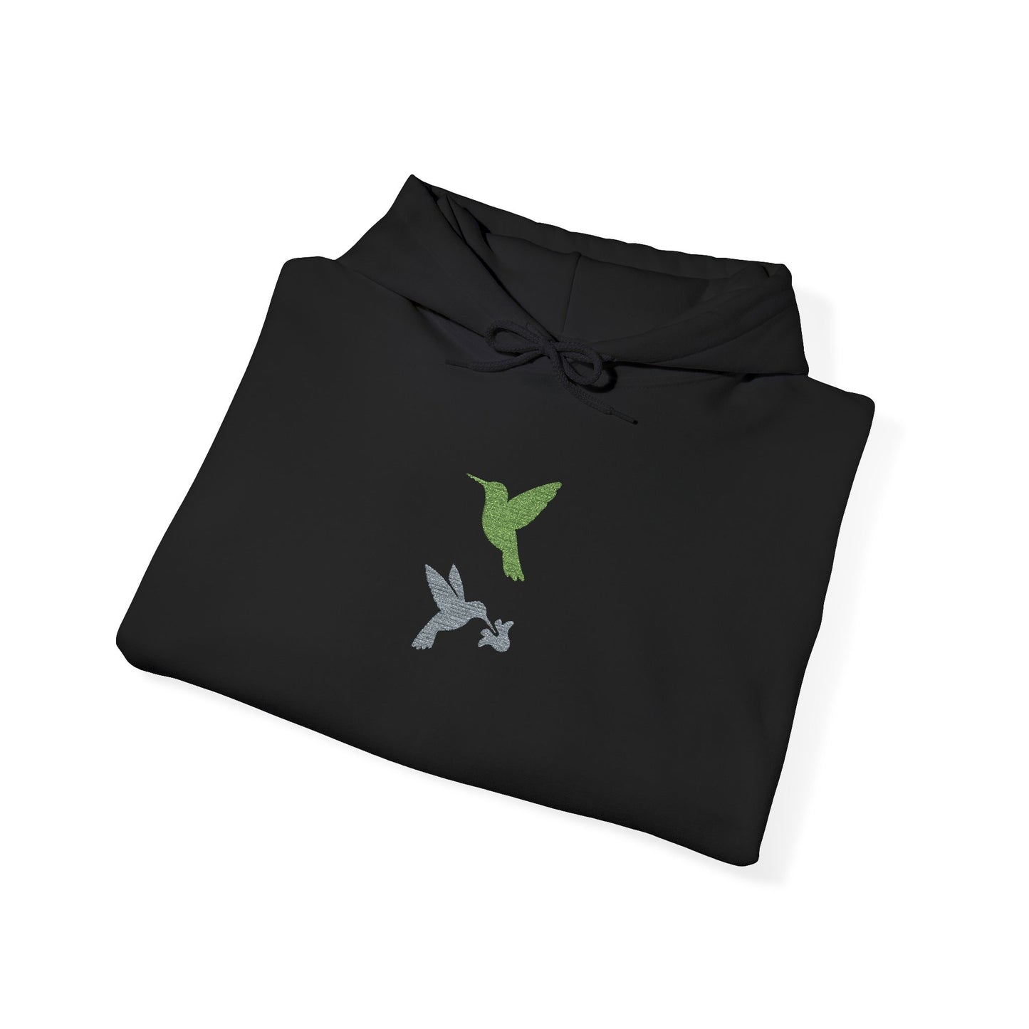 Hummingbird Floral Hoodie — Embroidered Birds & Sleeve Blooms