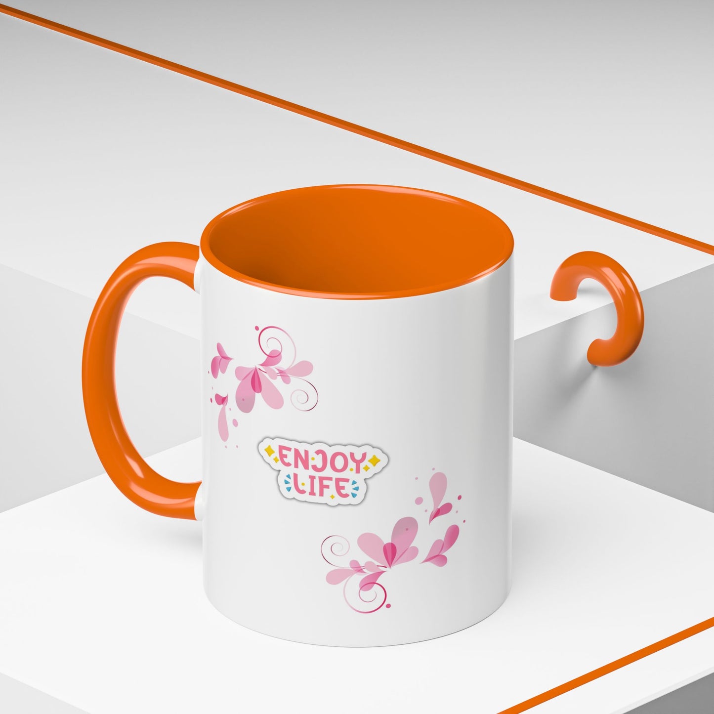 Enjoy Life Accent Ceramic Mug — Pink Floral