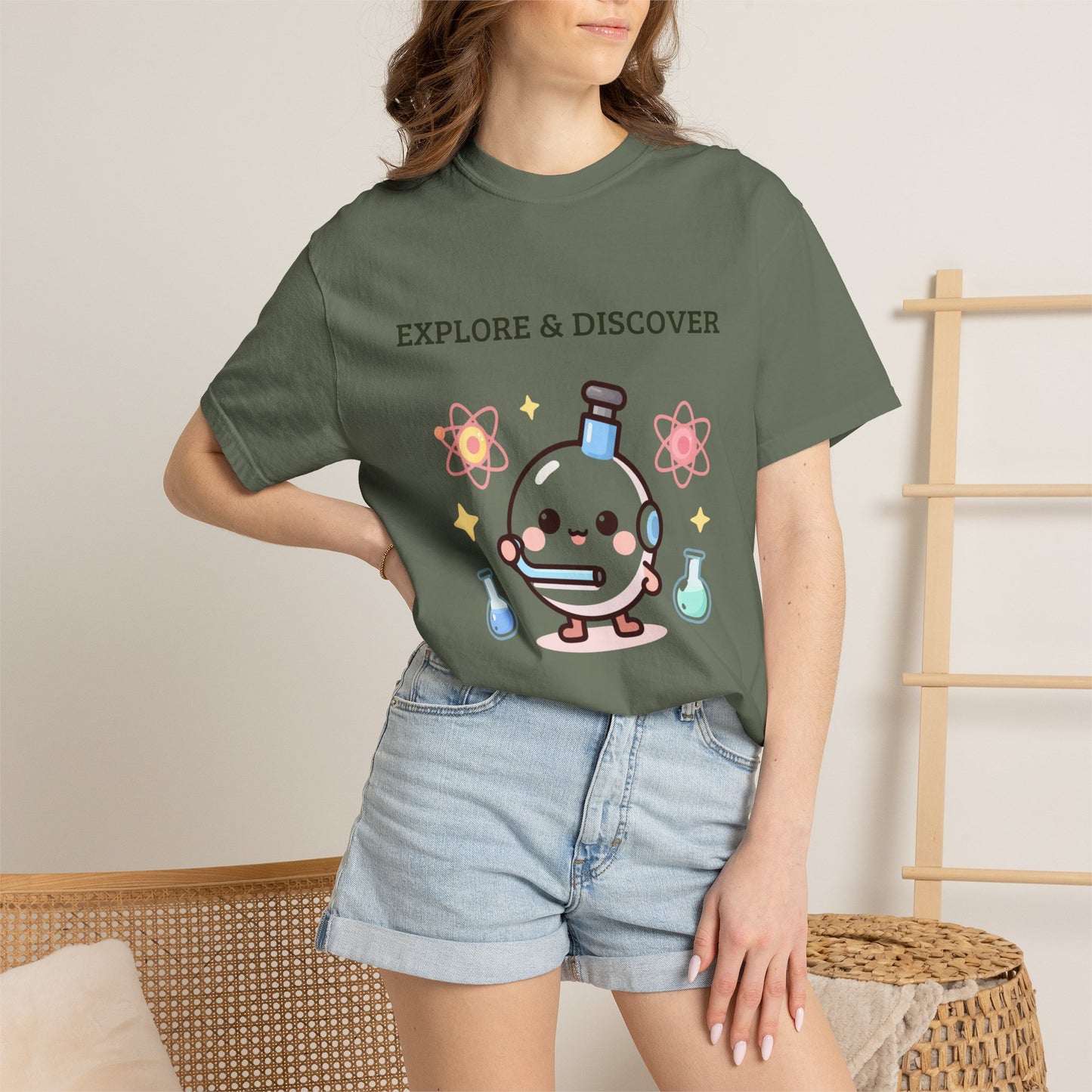 Explore & Discover Science T-Shirt — Cute Kawaii Lab Robot Tee