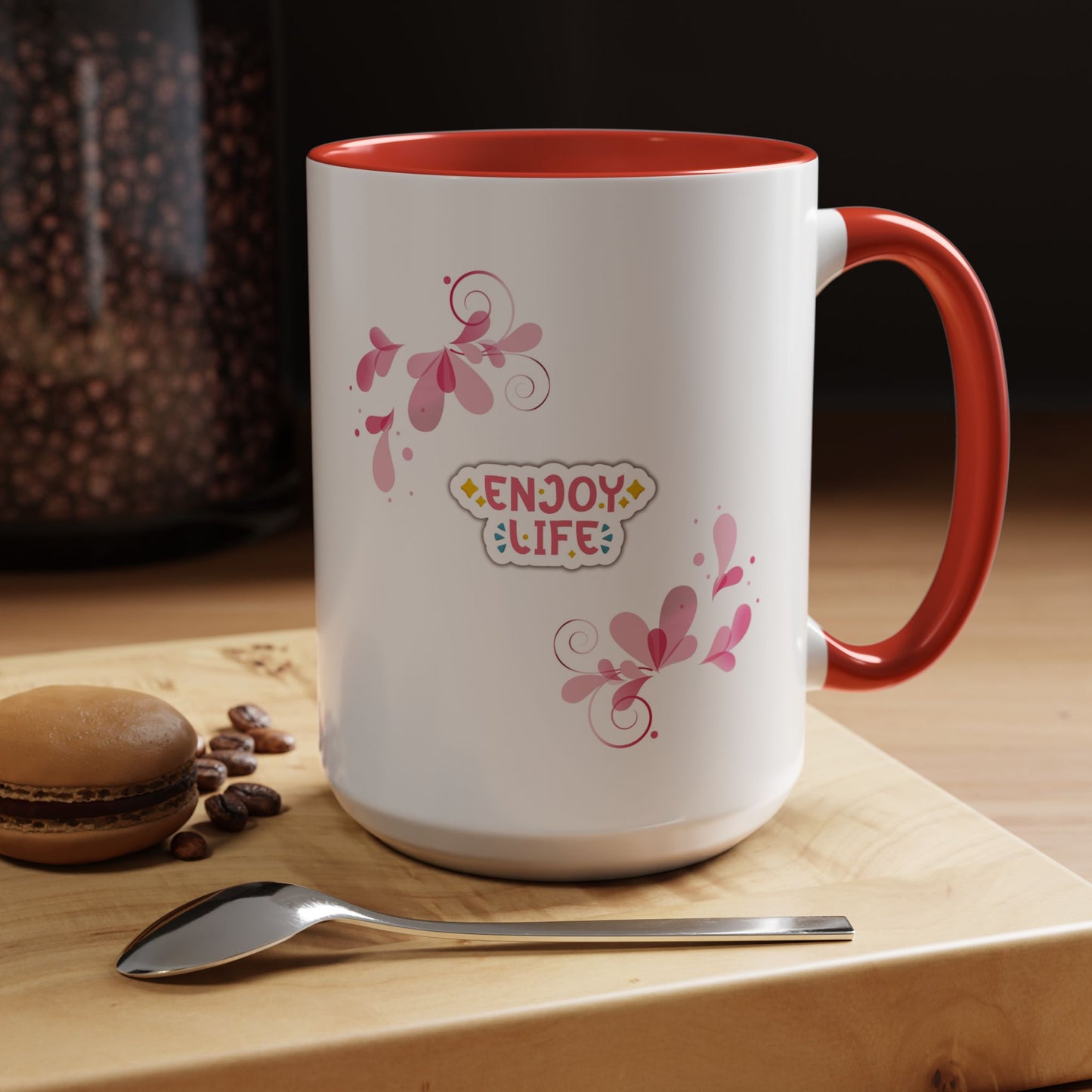 Enjoy Life Accent Ceramic Mug — Pink Floral