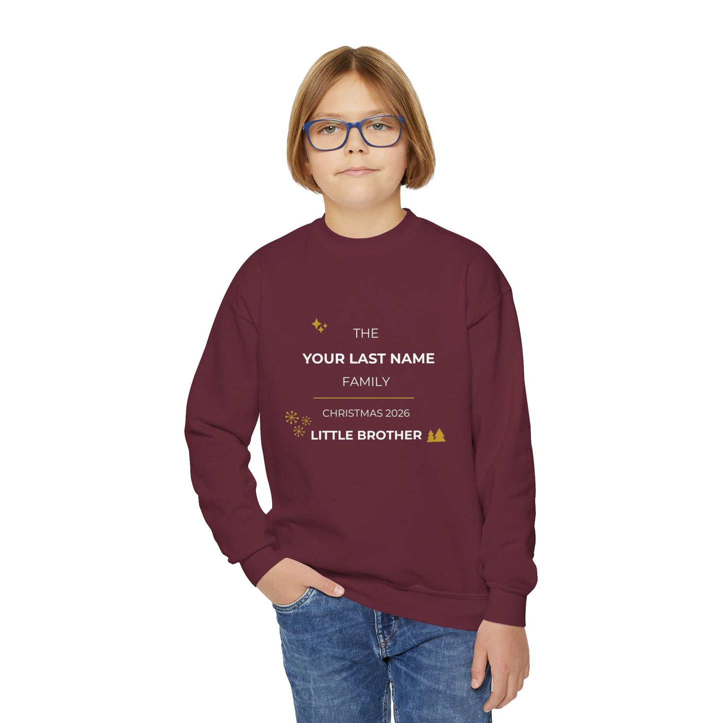 Personalized Family Christmas Sweatshirt — Little Brother Matching Crewneck (Add Last Name)