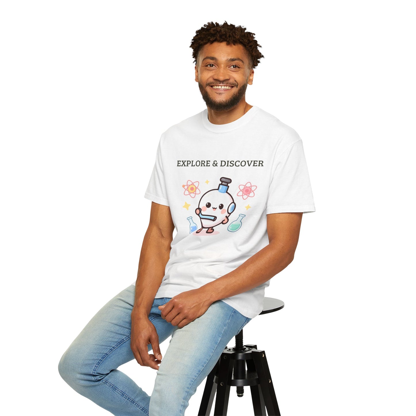 Explore & Discover Science T-Shirt — Cute Kawaii Lab Robot Tee