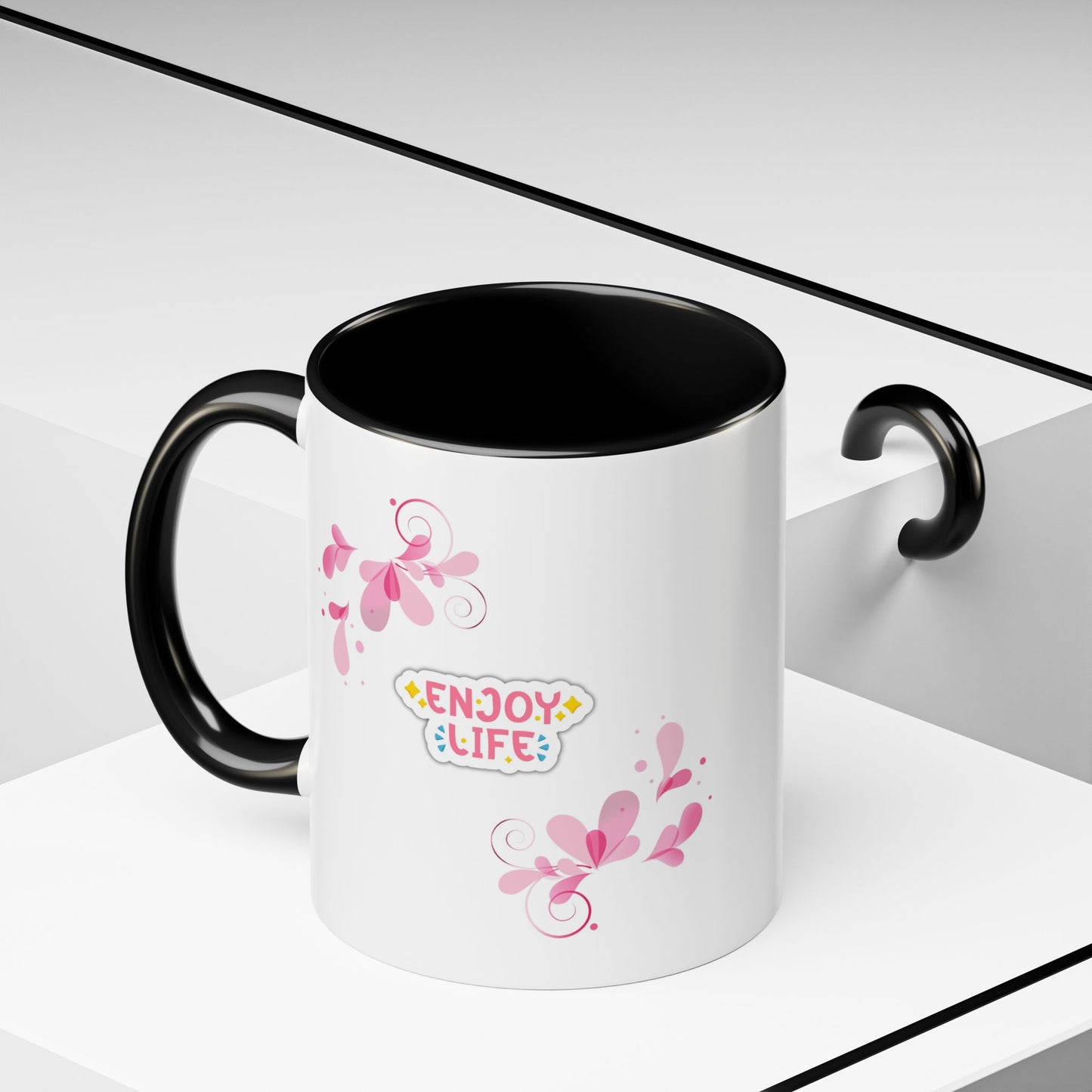 Enjoy Life Accent Ceramic Mug — Pink Floral