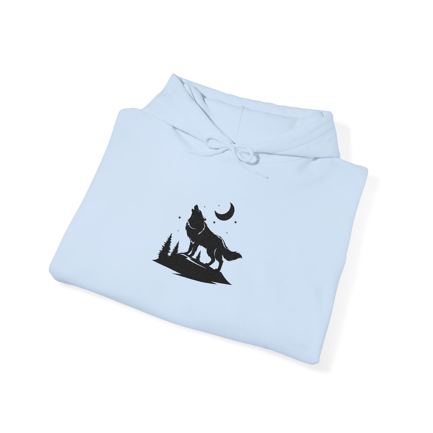 Embroidered Wolf & Moon Hoodie — Howling Wolf Silhouette