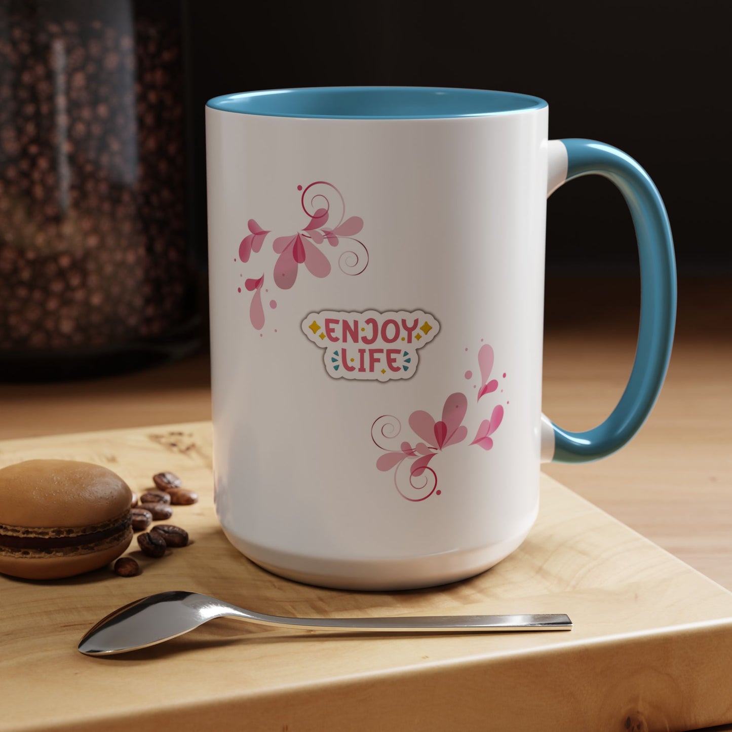 Enjoy Life Accent Ceramic Mug — Pink Floral