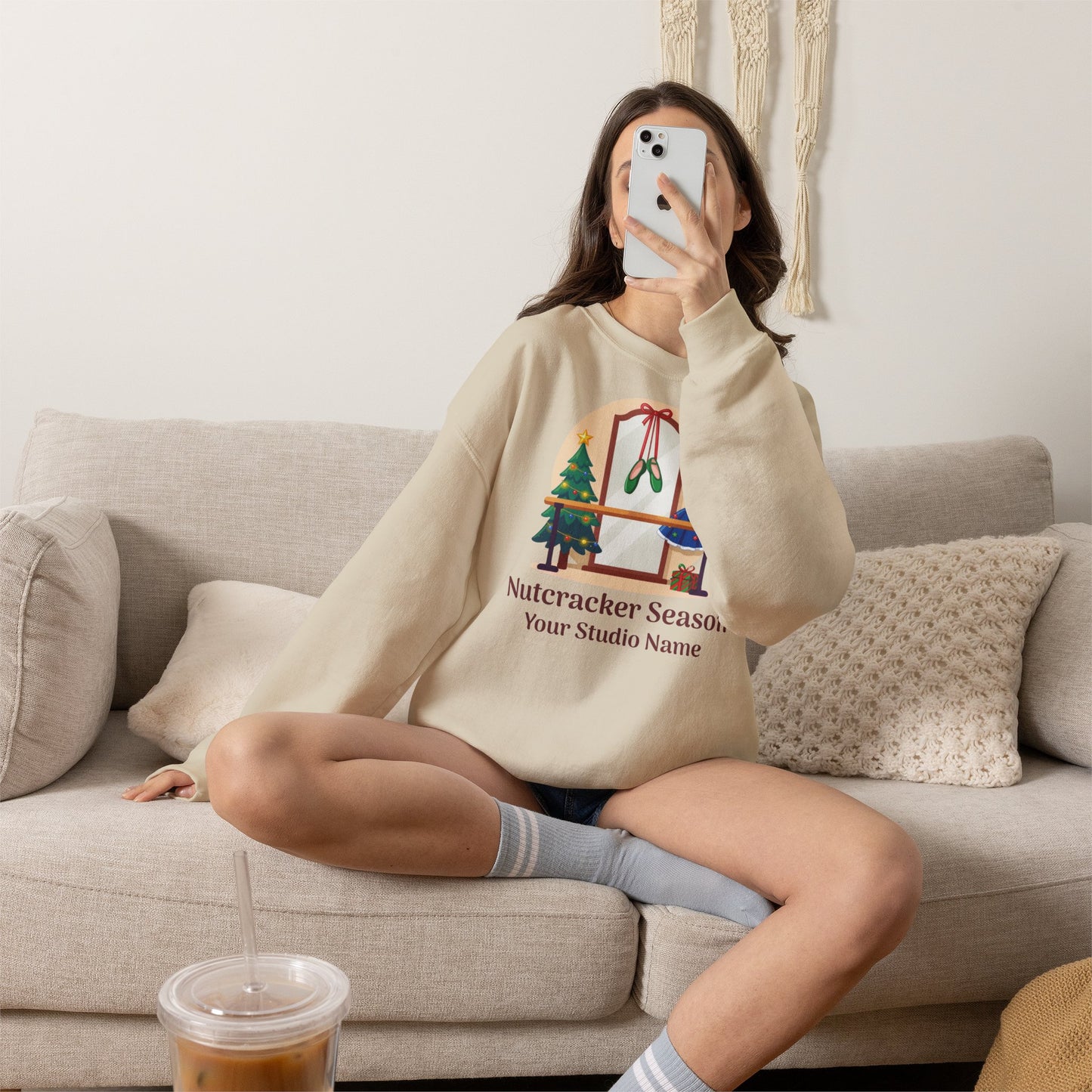 Personalized Nutcracker Season Sweatshirt — Ballet Barre & Pointe Shoes Studio Crewneck (Add Studio Name)