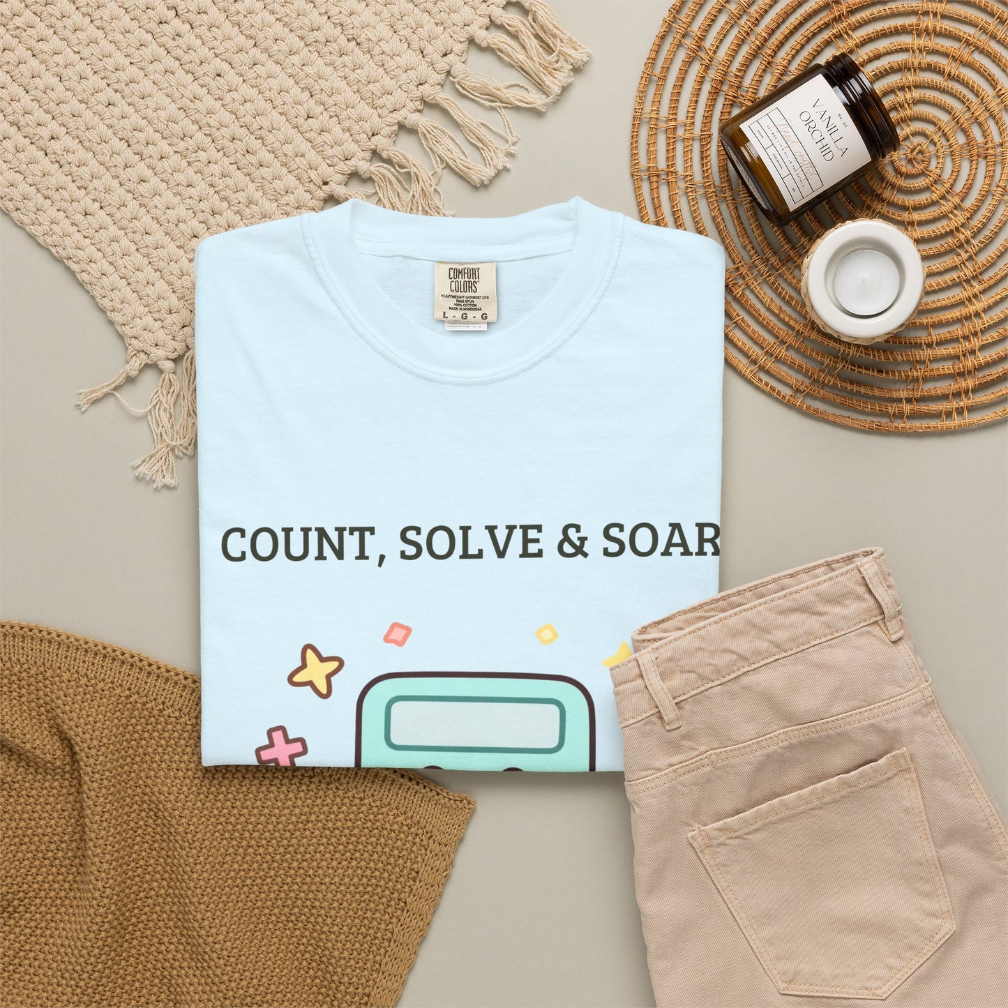 Count, Solve & Soar Calculator T-Shirt — Cute Math Teacher Student Tee