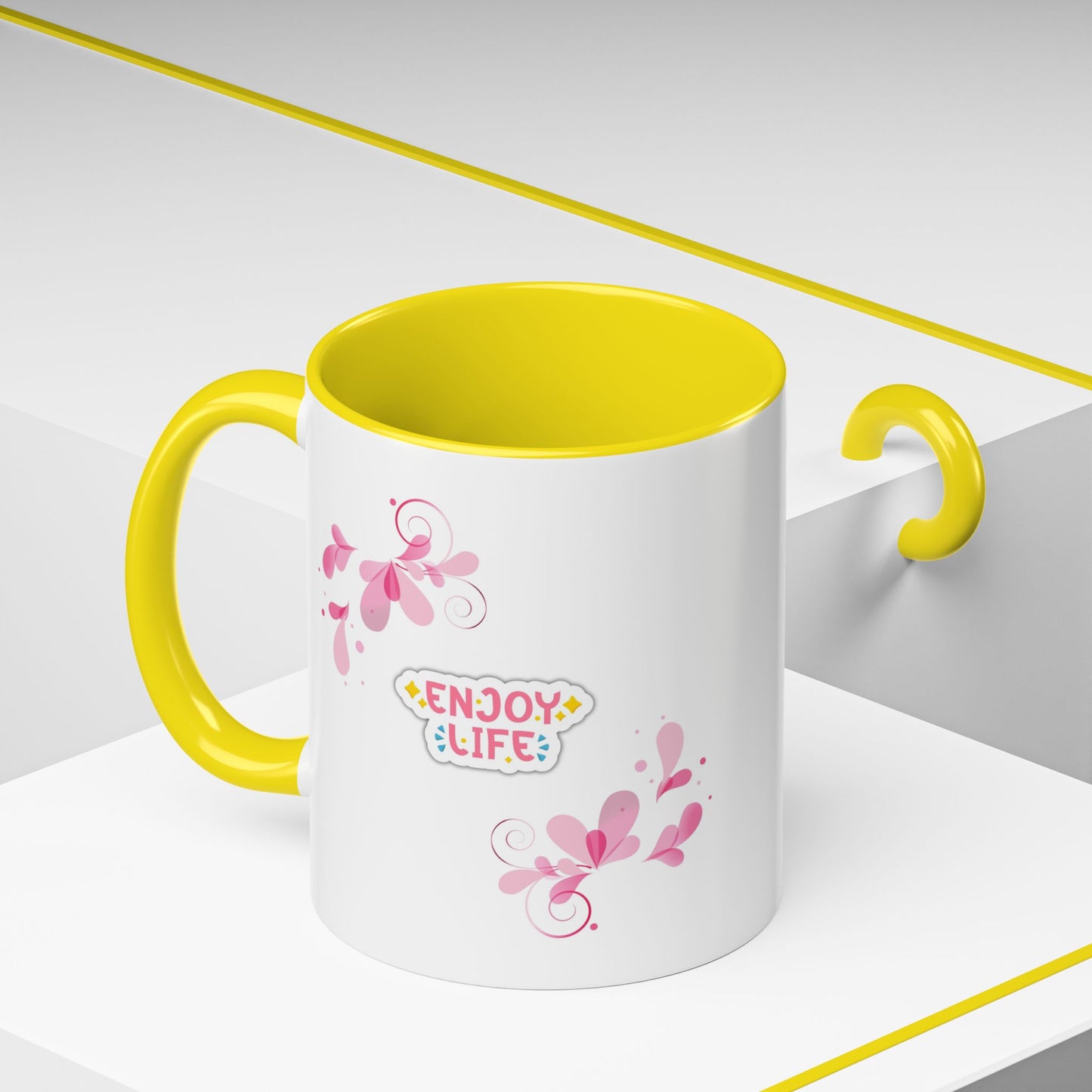 Enjoy Life Accent Ceramic Mug — Pink Floral