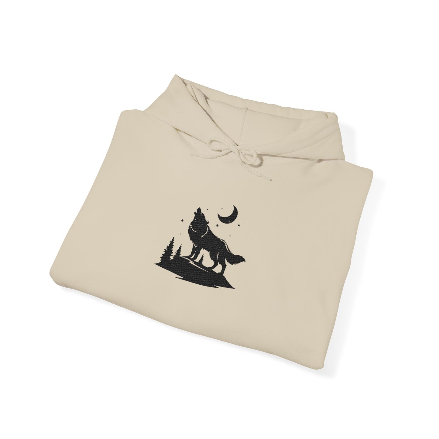 Embroidered Wolf & Moon Hoodie — Howling Wolf Silhouette