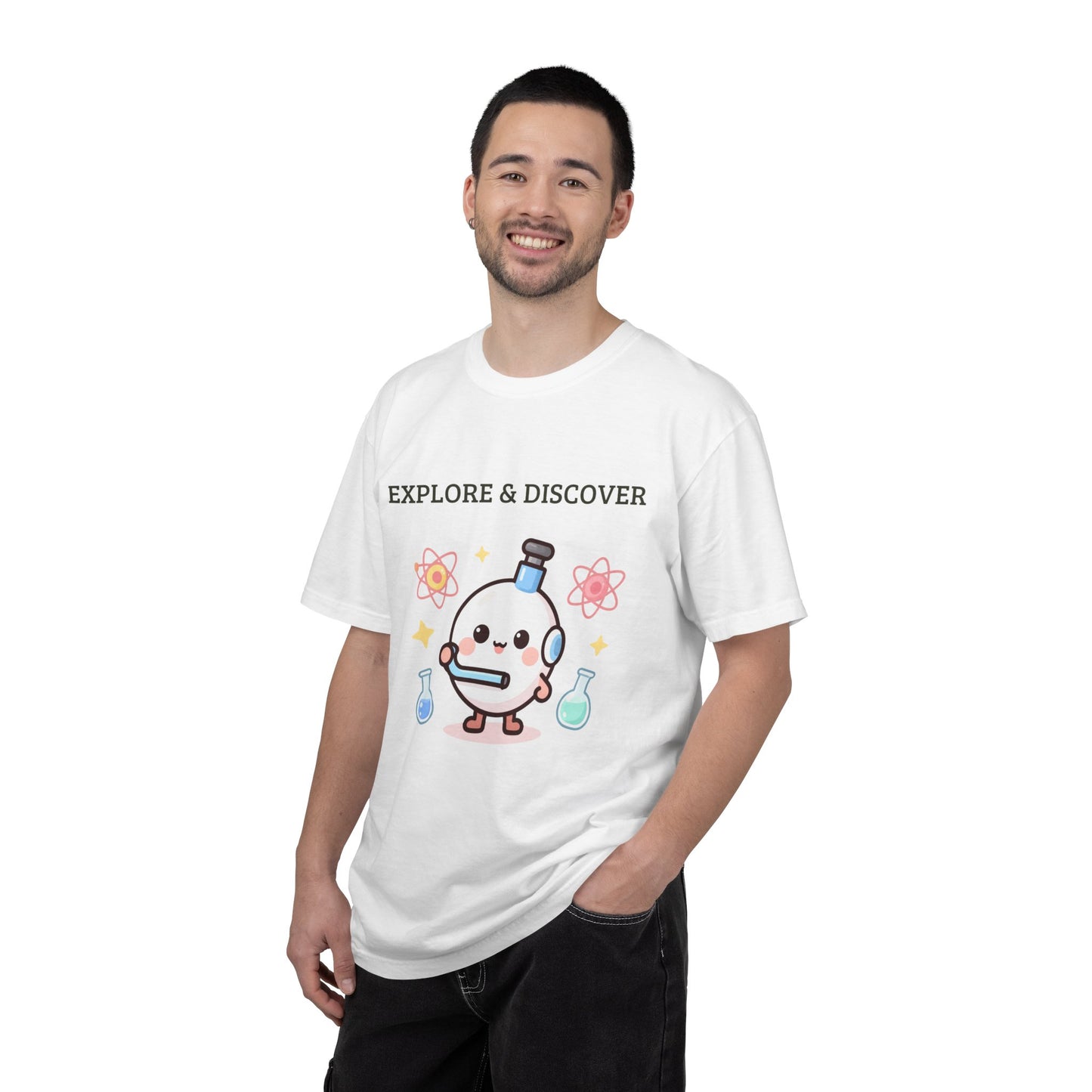 Explore & Discover Science T-Shirt — Cute Kawaii Lab Robot Tee