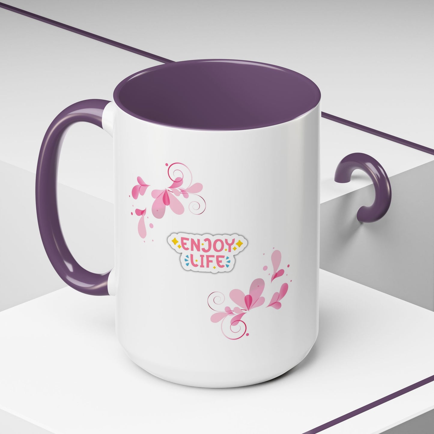Enjoy Life Accent Ceramic Mug — Pink Floral