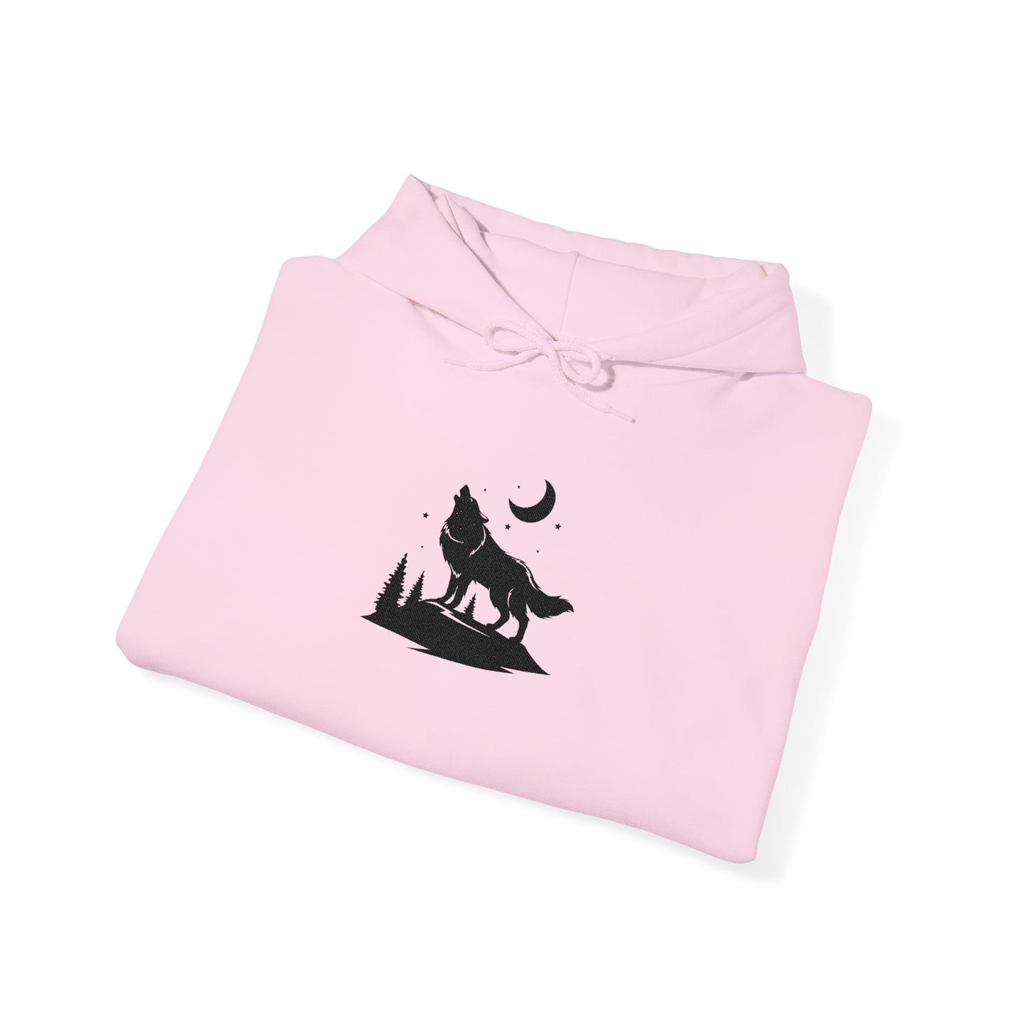 Embroidered Wolf & Moon Hoodie — Howling Wolf Silhouette