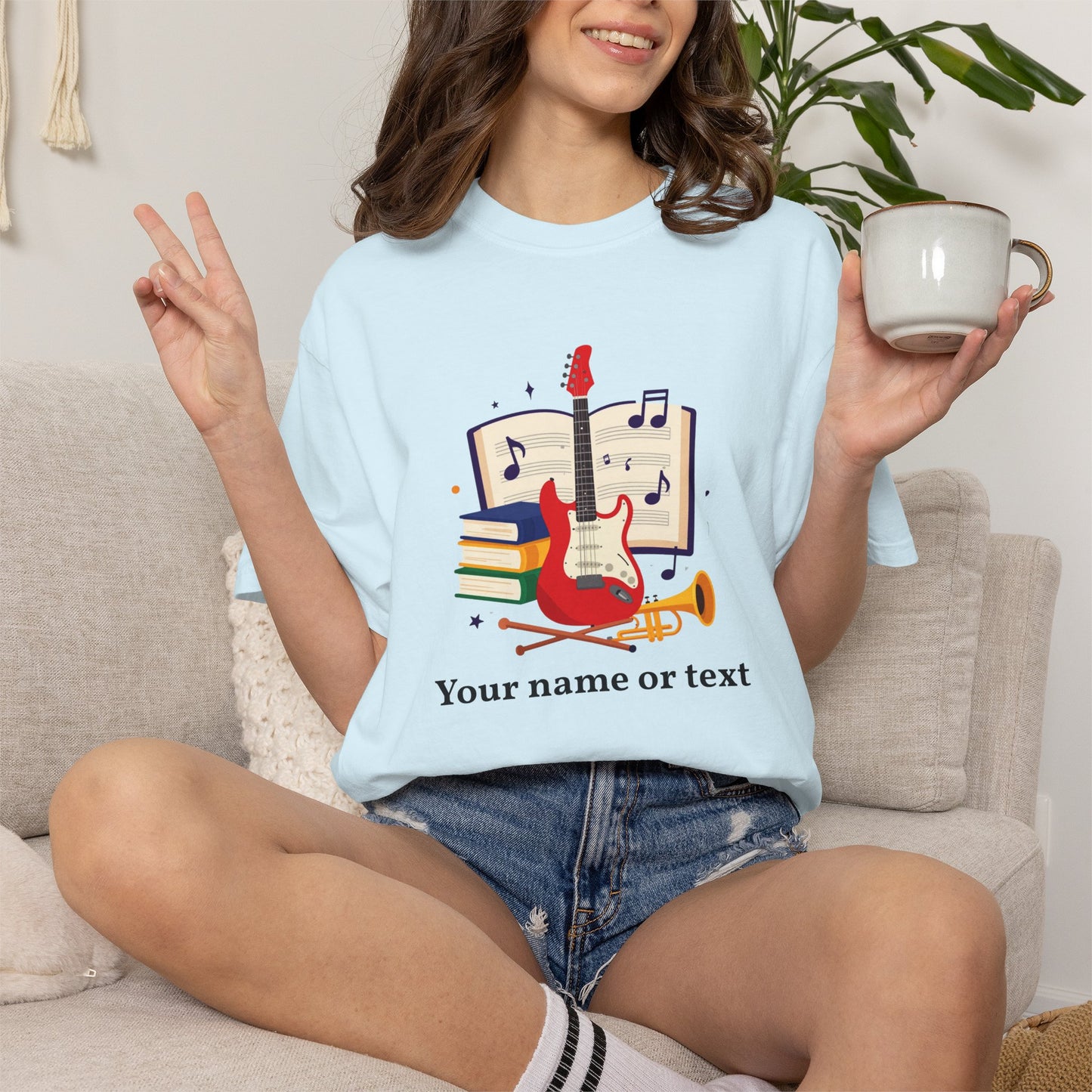 Personalized Music Tee — Guitar & Sheet Music Gift for Musicians & Music Teachers (Add Your Name)
