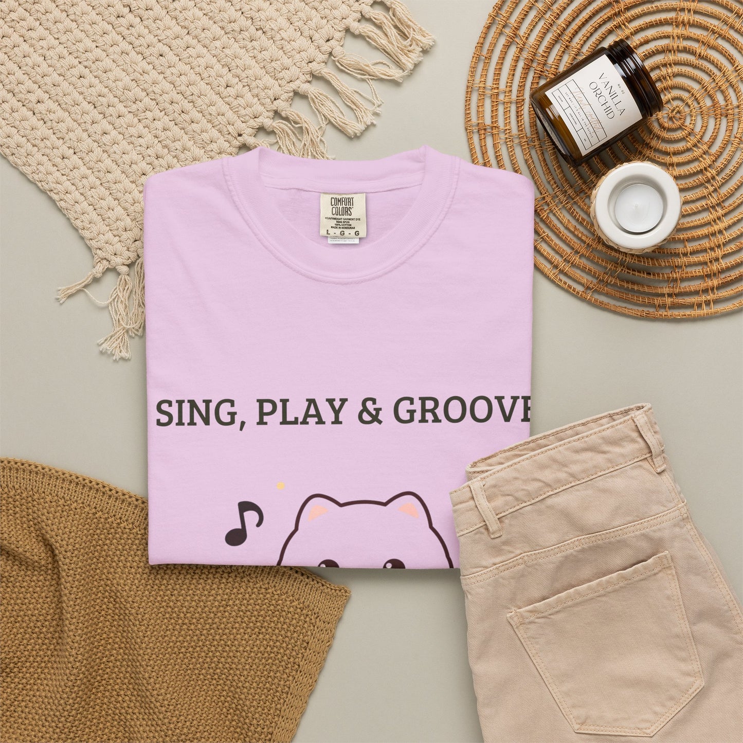 Cute Cat Playing Guitar T-Shirt — "Sing, Play & Groove" Graphic Tee
