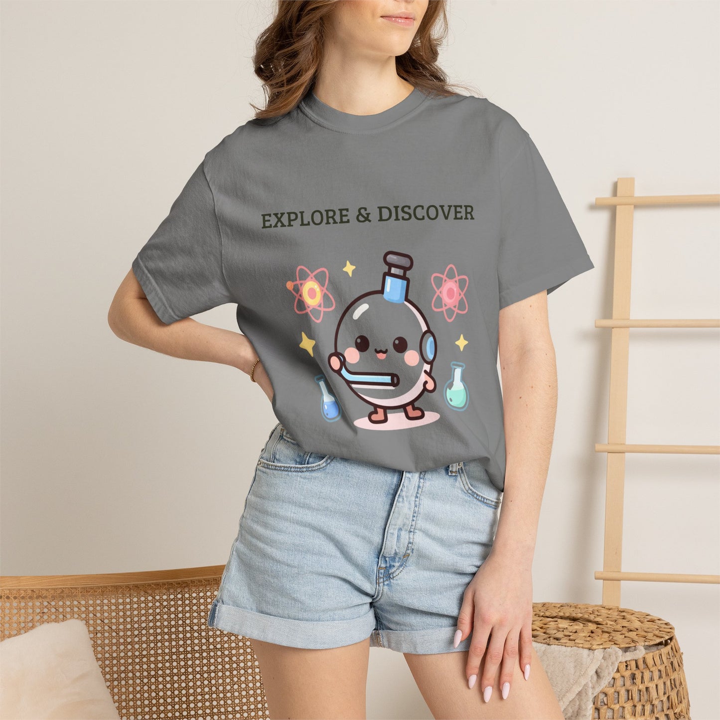Explore & Discover Science T-Shirt — Cute Kawaii Lab Robot Tee