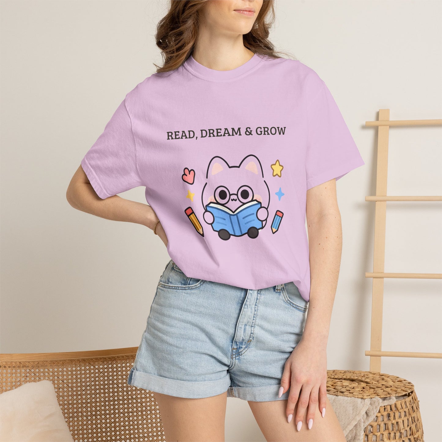 Read, Dream & Grow Tee | Cute Cat Book Lover Shirt