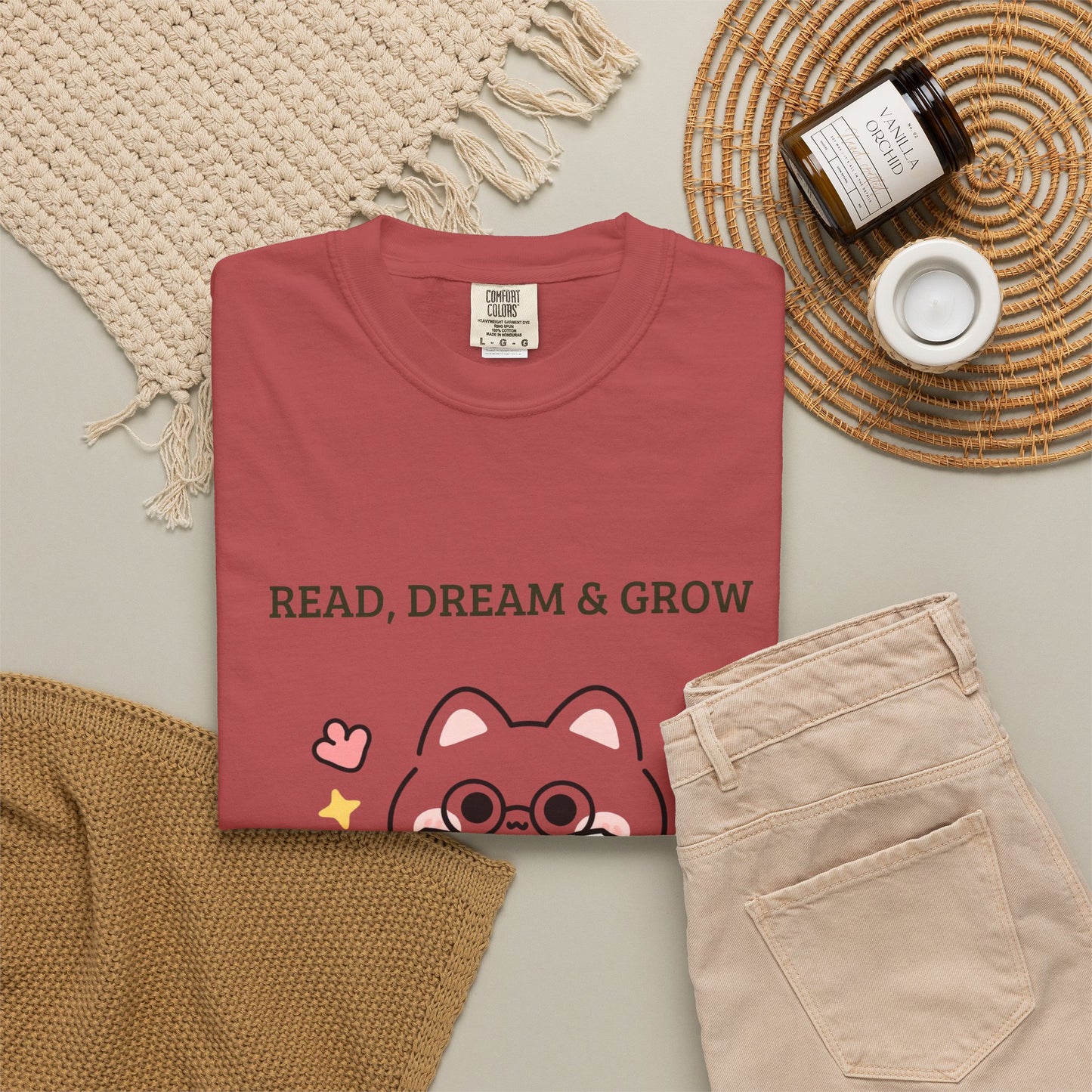 Read, Dream & Grow Tee | Cute Cat Book Lover Shirt