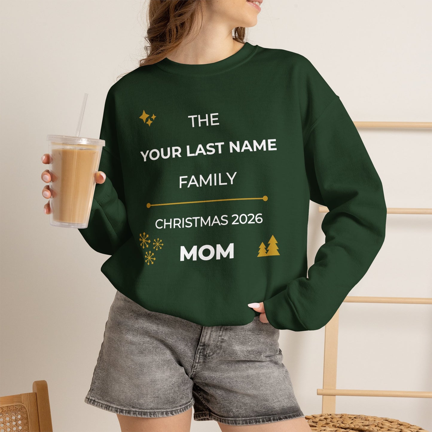 Personalized Family Christmas Sweatshirt — Mom Matching Crewneck (Add Last Name)