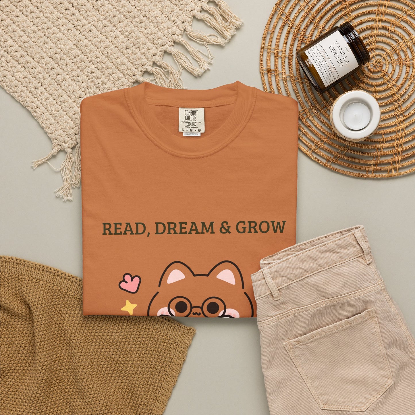 Read, Dream & Grow Tee | Cute Cat Book Lover Shirt
