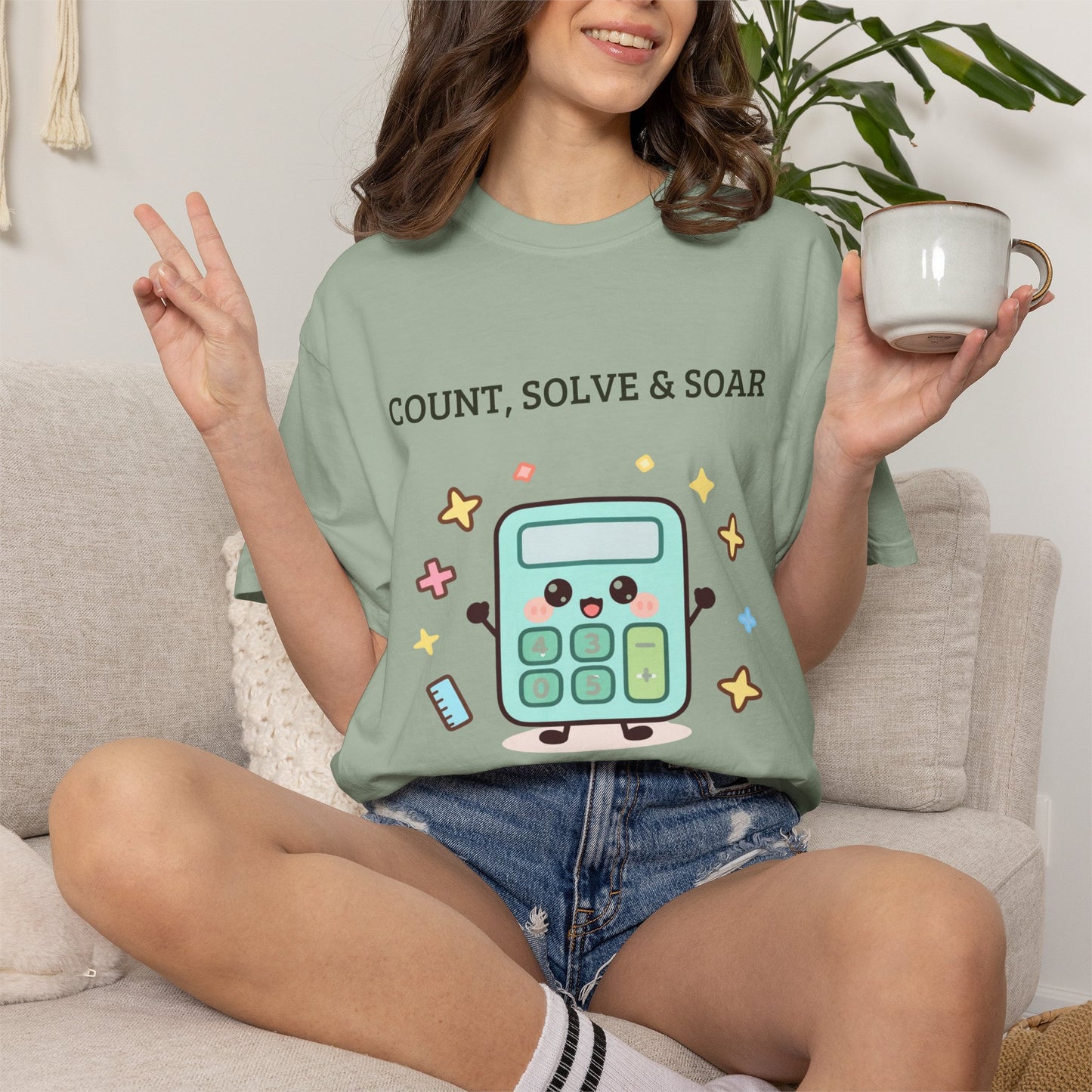 Count, Solve & Soar Calculator T-Shirt — Cute Math Teacher Student Tee