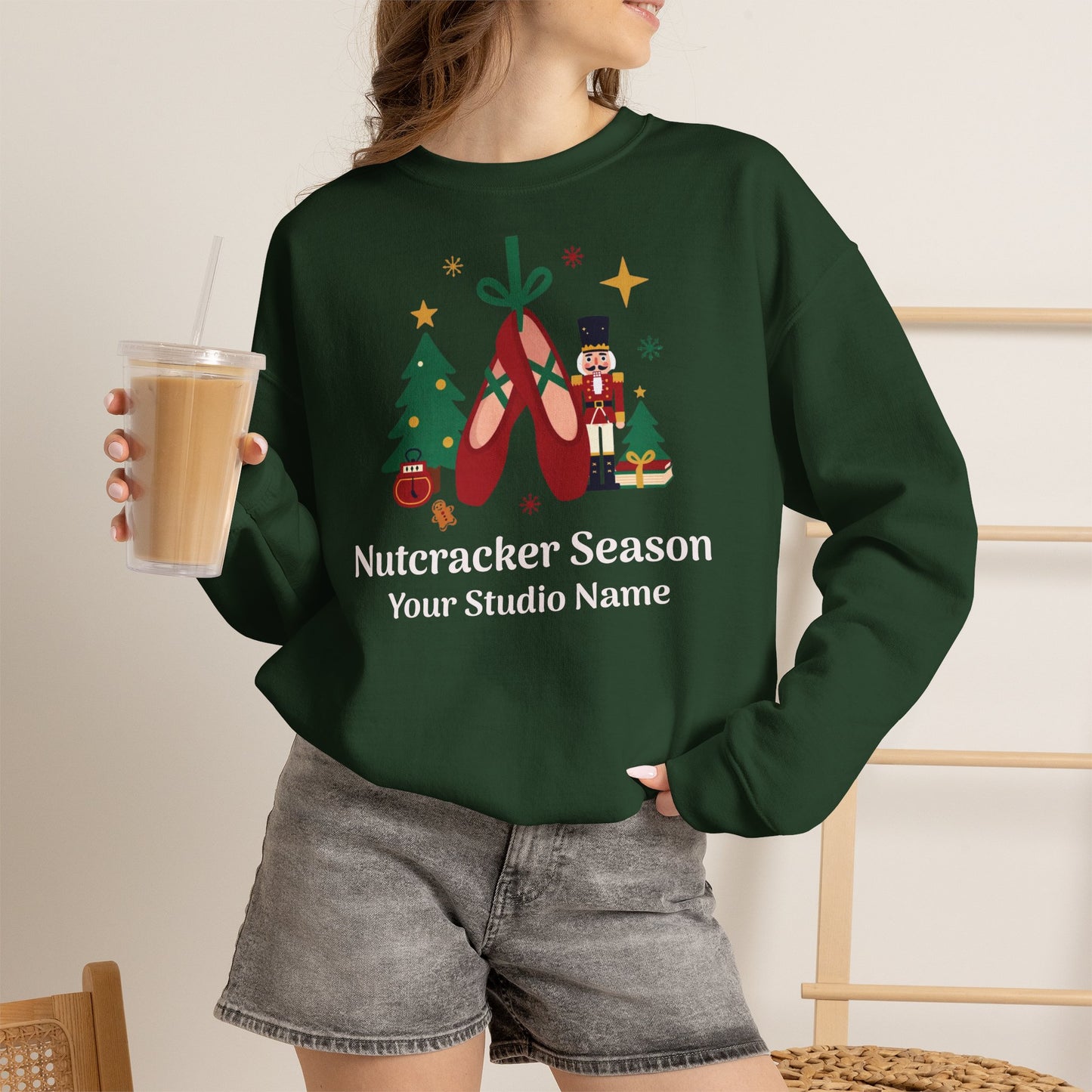 Personalized Nutcracker Season Sweatshirt — Red Pointe Shoes Dance Studio Crewneck (Add Studio Name)