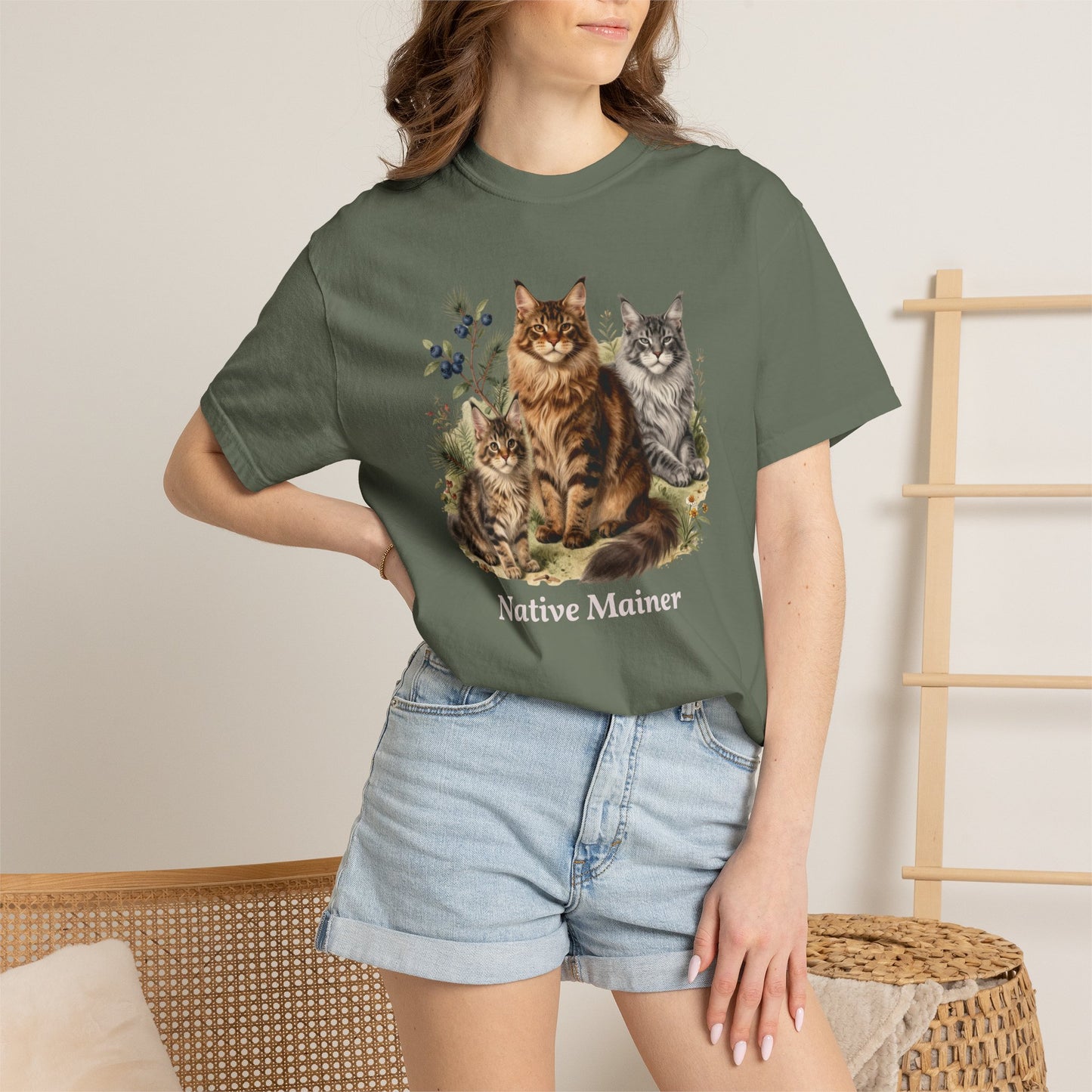Personalized Maine Coon Cat Shirt — Custom Text Trio Tee