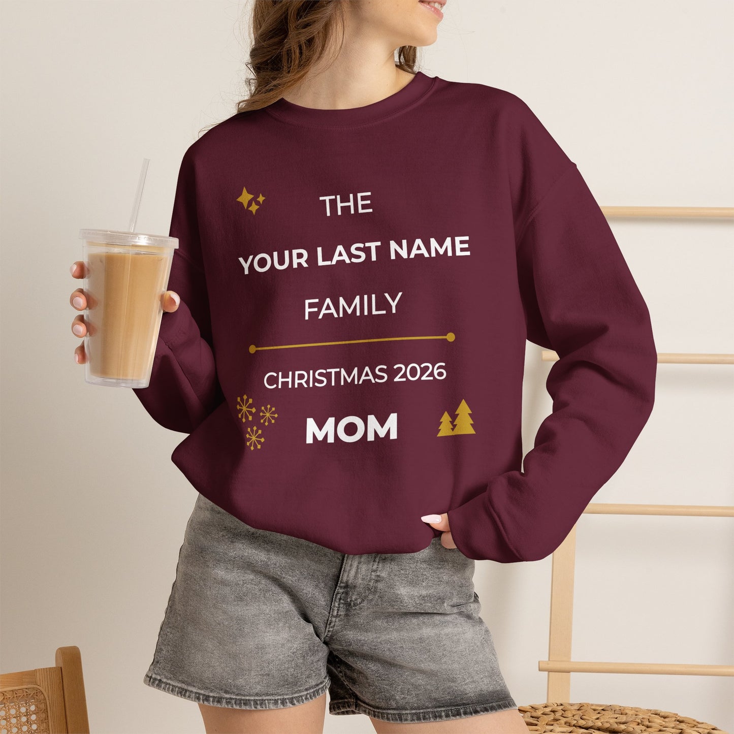 Personalized Family Christmas Sweatshirt — Mom Matching Crewneck (Add Last Name)