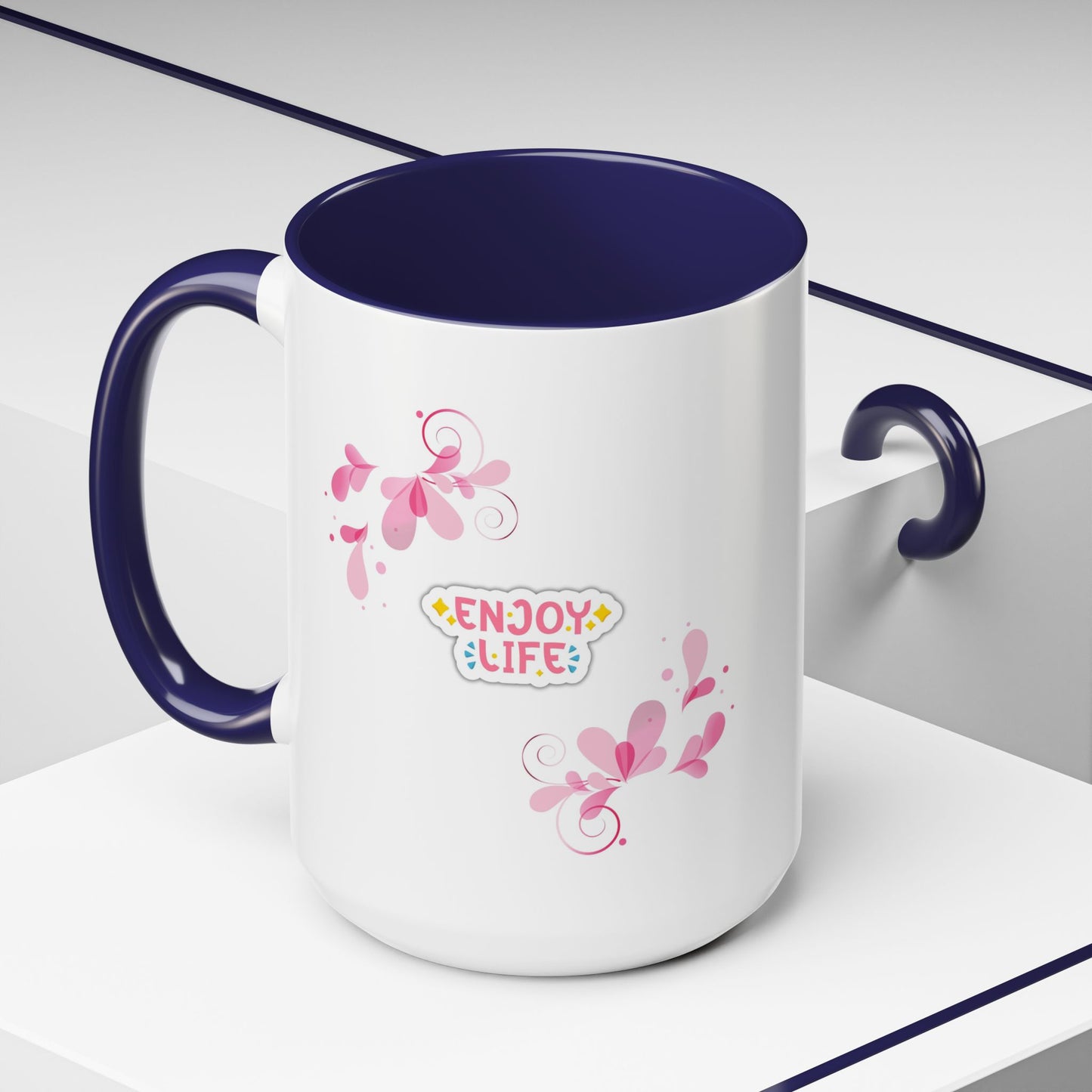 Enjoy Life Accent Ceramic Mug — Pink Floral