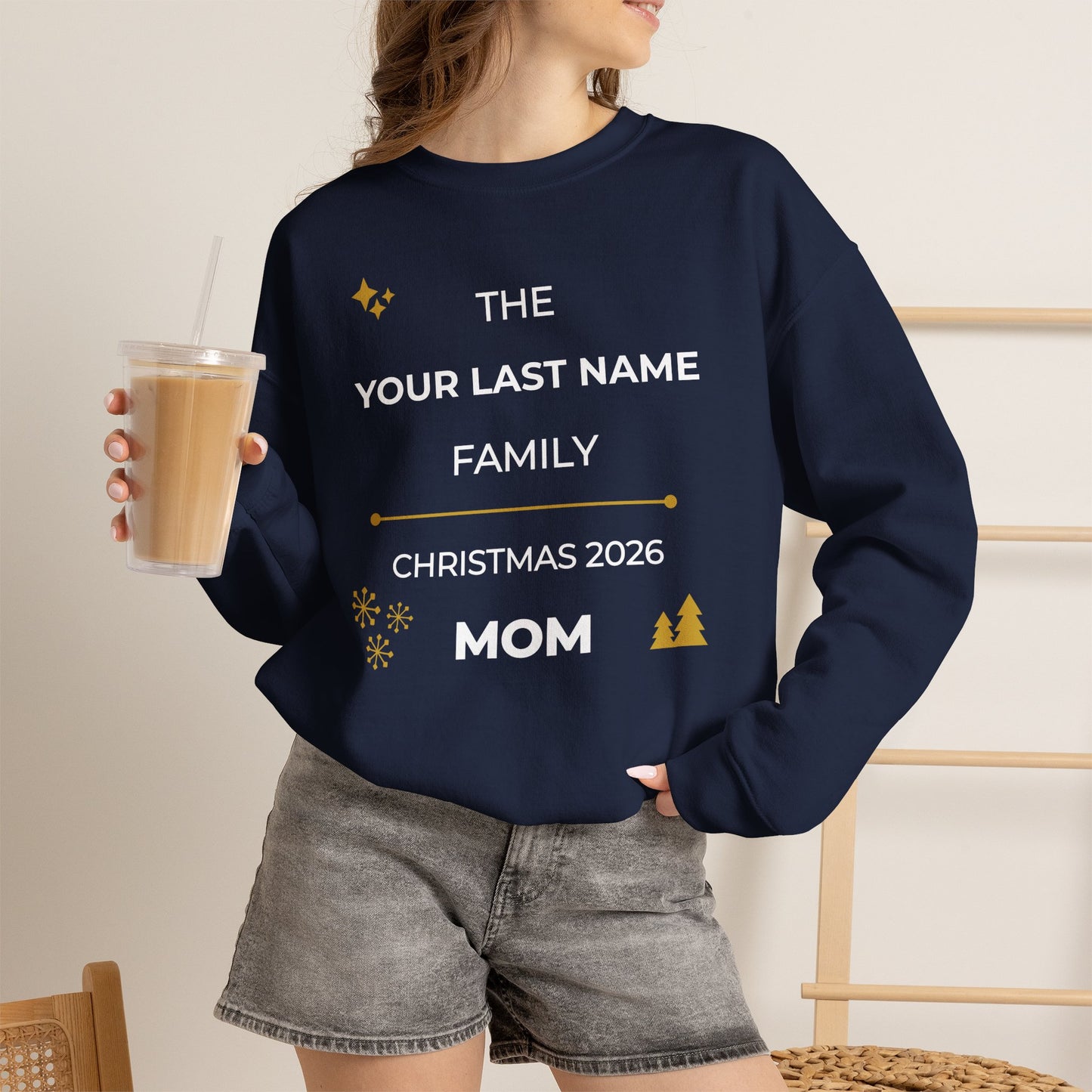 Personalized Family Christmas Sweatshirt — Mom Matching Crewneck (Add Last Name)